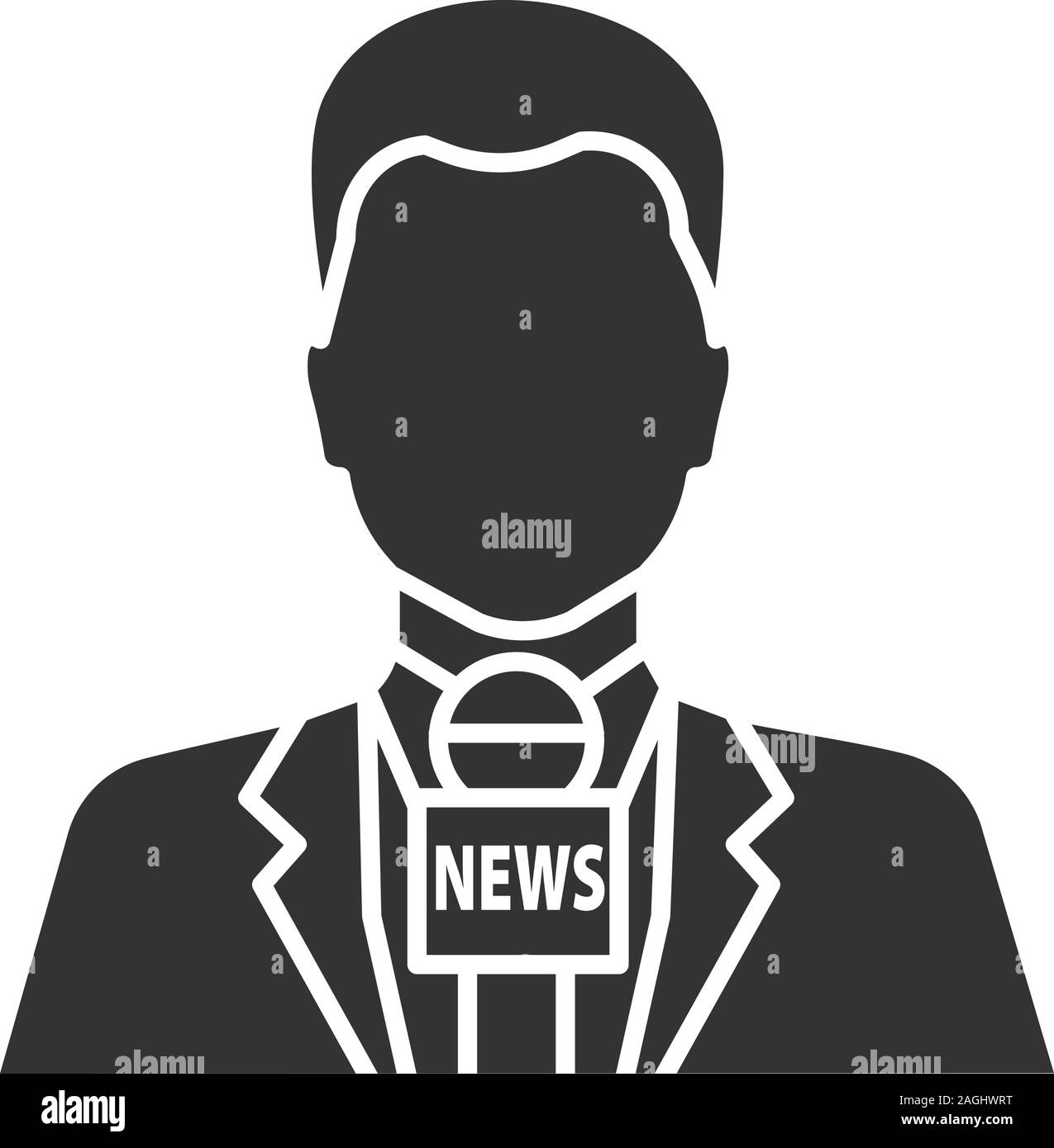 Présentatrice TV icône glyphe. News reporter avec microphone. Animateur de télévision. Symbole de Silhouette. L'espace négatif. Vector illustration isolé Illustration de Vecteur