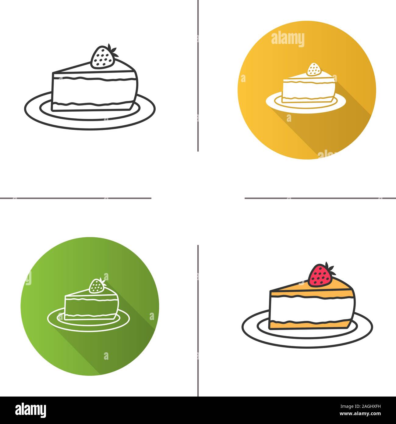 Cheesecake aux fraises avec icône. Morceau de gâteau. Modèle plat, linéaire et de couleurs. Illustrations vectorielles Illustration de Vecteur