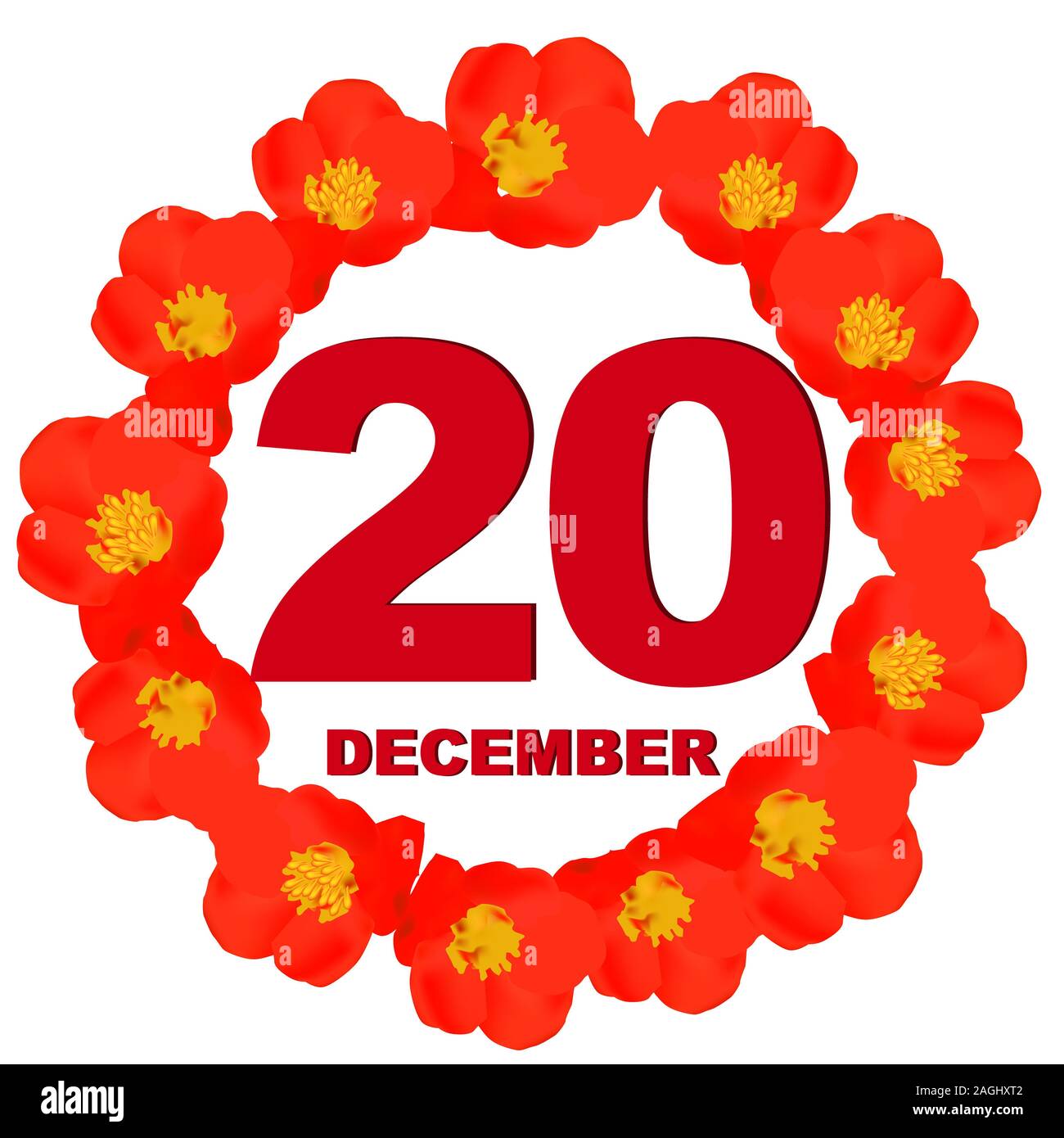 L'icône le 20 décembre. Pour la planification jour important. Bannière pour fêtes et jours avec des fleurs. Vingtième Décembre icône. L'illustration. Banque D'Images