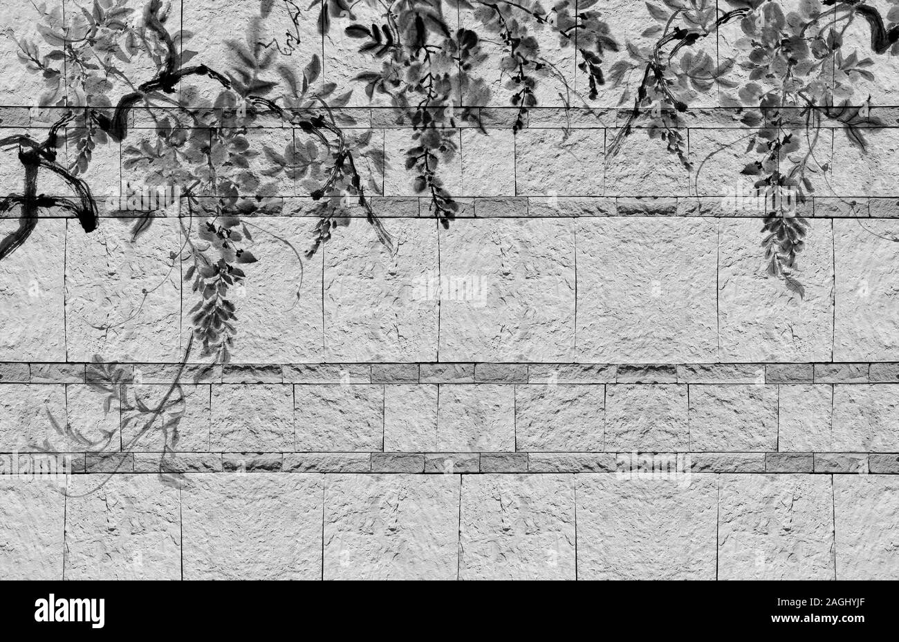 Texture de fond 3d, des fleurs sur la pierre calcaire. Noir et blanc. Texture Grunge Banque D'Images