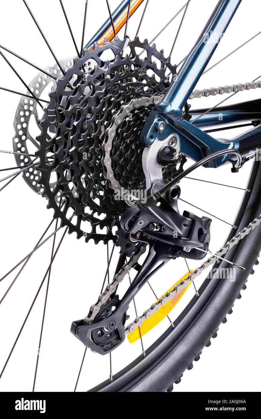 Dérailleur arrière vélo voie isolated on white Banque D'Images