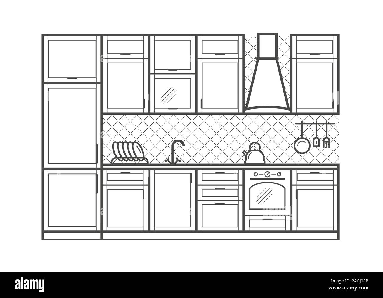 Mobilier de cuisine de style linéaire. Illustration vectorielle Illustration de Vecteur