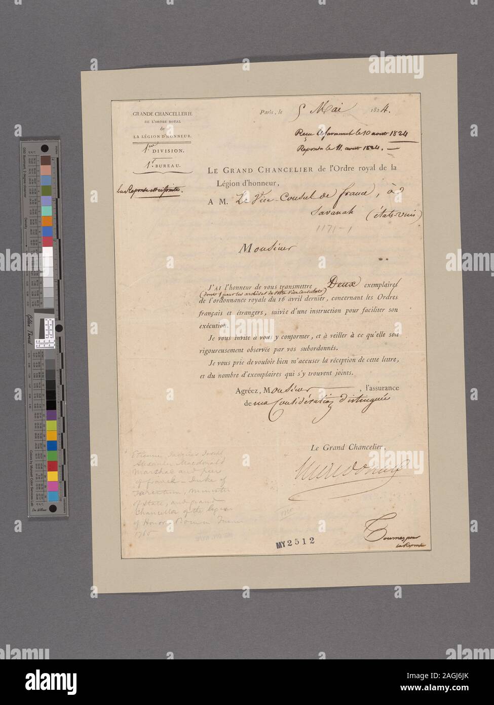 La numérisation a été rendue possible par un don de la Fondation Polonsky. ; Macdonald, Etienne Jacques Joseph Alexandre. À M. Le Vice-consul de France, á Savanah Banque D'Images