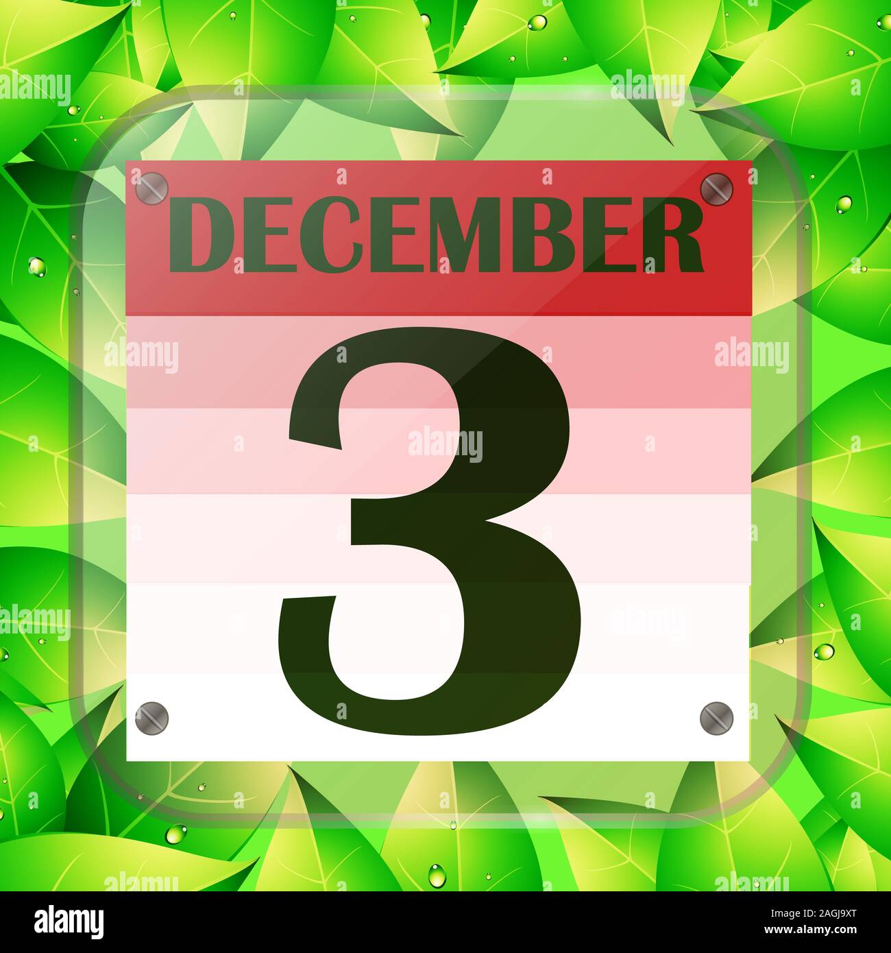 L'icône 3 décembre. Date de calendrier pour la planification jour important  avec des feuilles vertes. Tiers de décembre. Bannière pour les jours fériés  et les jours spéciaux. L'illustration Photo Stock - Alamy