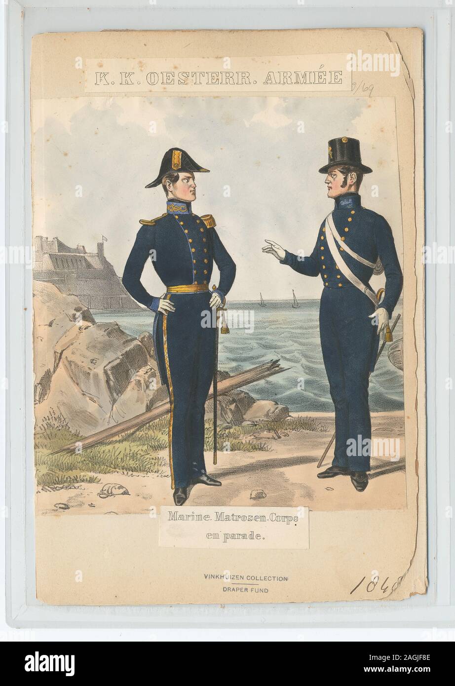 Actionnariat : Fonds du tapis à l'exception d'un ou deux exemplaires, toutes les primitives plaques aquarelle dans ce volume sont prises à partir de M. Trentsensky, K.K. oesterreichische Armee nach der neuen Adjustierung, Vienne, 1837-1848. Officier de marine & CPO, parade dress ; Marine Corps Matrosen en parade Banque D'Images