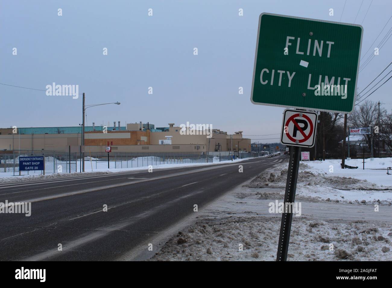 Signe des limites de la ville de Flint Banque D'Images