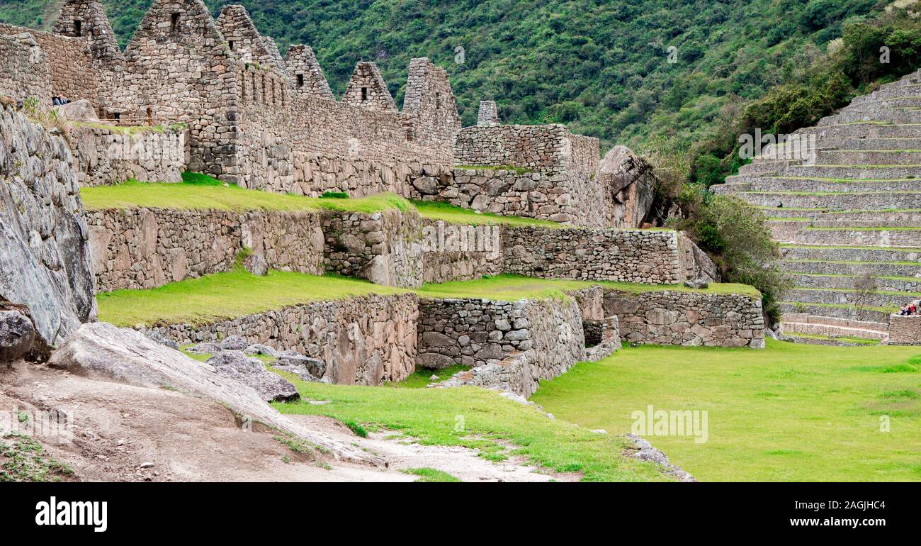 Architecture Inca de la vallée sacrée du Machu Picchu, Cusco Pérou Banque D'Images