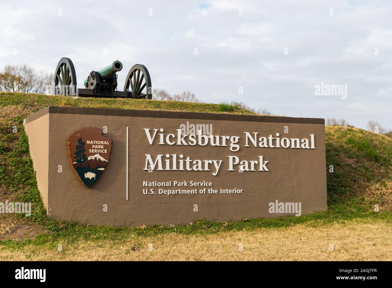 Vicksburg National Military Park Entrance Sign Banque D'Images