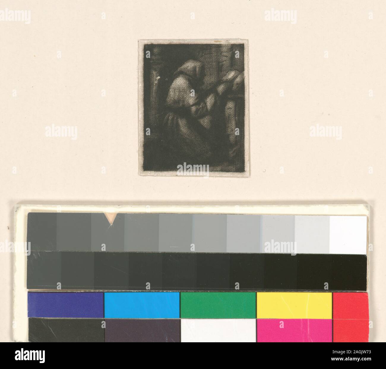 Holdings contrôlés à l'exemplaire de l'Oeuvre de Ch. Jacque catalogue de ses eaux-fortes et pointes sèches / dressé par J.J. Guiffrey. Fait partie d'eaux-fortes et pointes sèches par Charles Jacque dans Samuel Putnam Avery Collection. Citation/Référence : G318 ; moine en prière. Banque D'Images