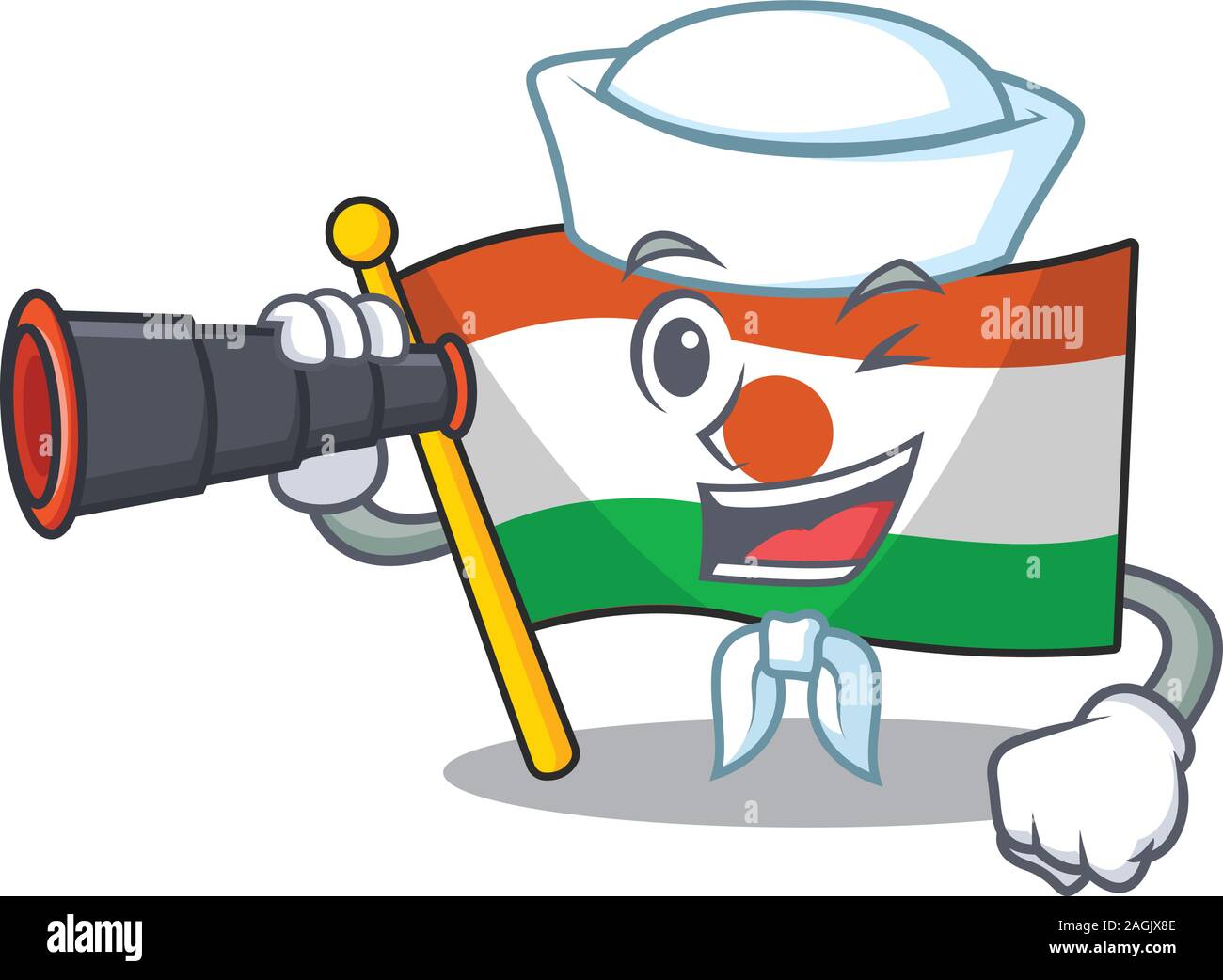 Faites défiler jusqu'au Niger drapeau marin heureux cartoon design avec des jumelles Illustration de Vecteur