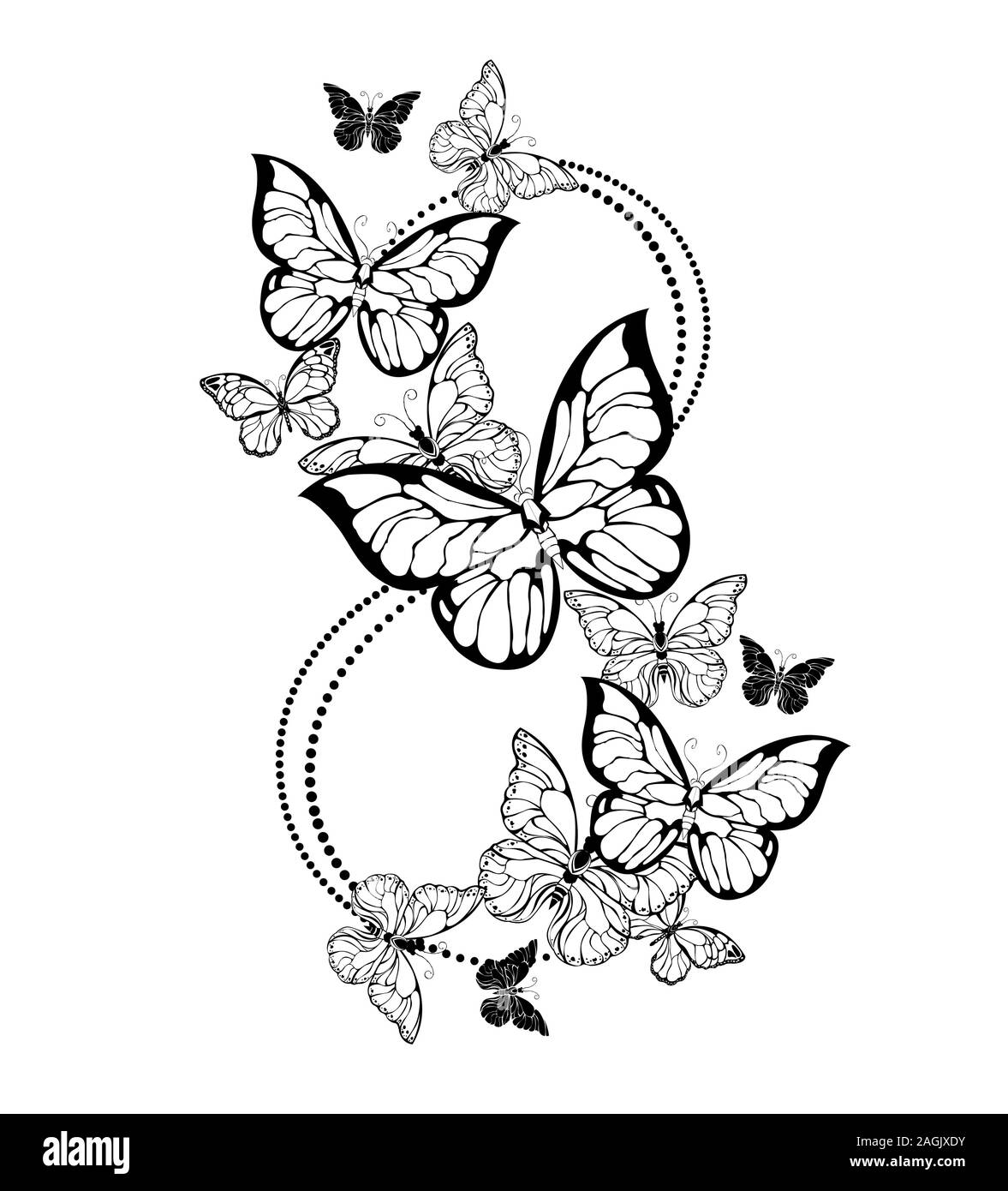 Le nombre huit faits de contour, réaliste, papillons volant sur fond blanc. Bonne Journée de la femme. Illustration de Vecteur