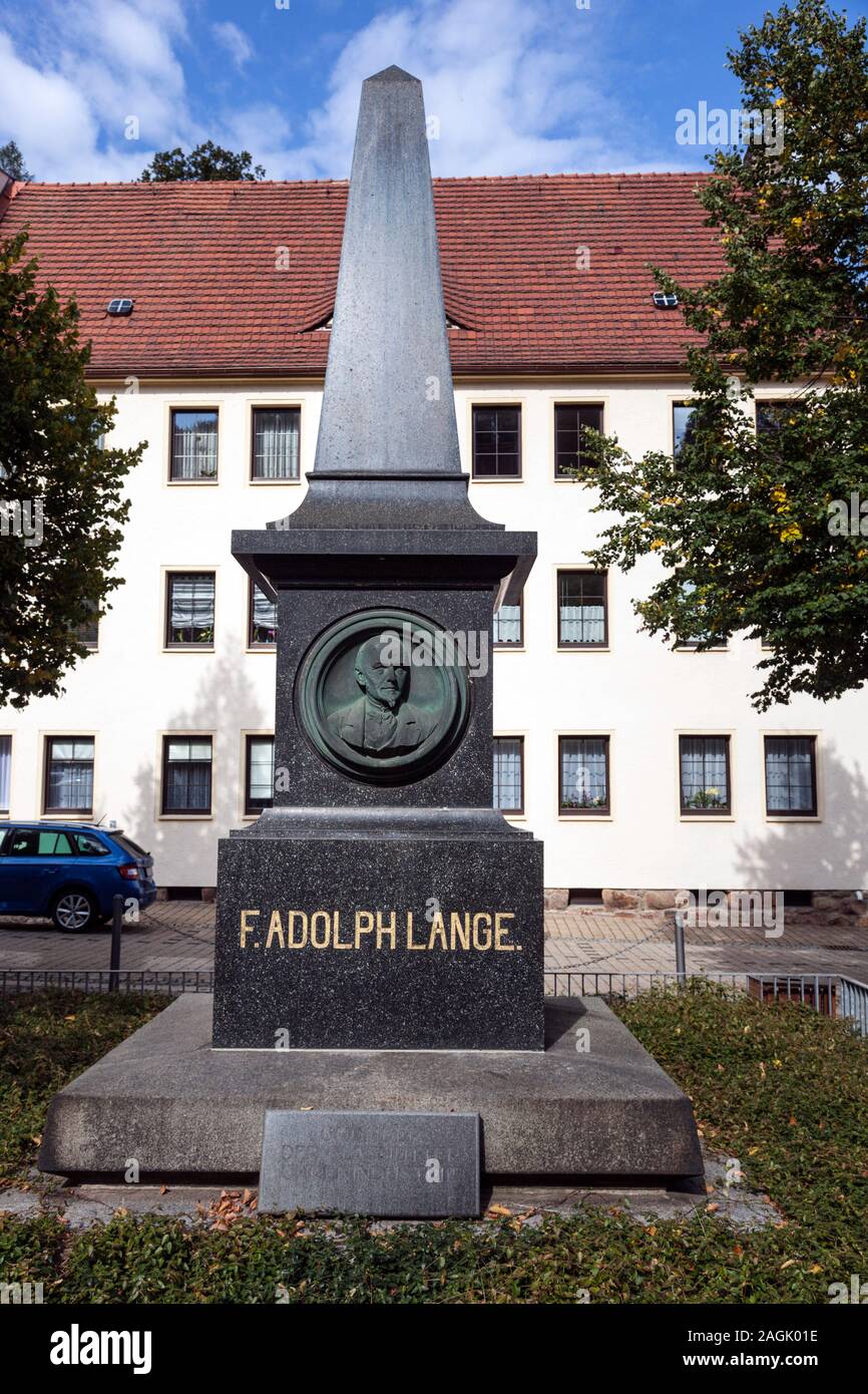 Monument en l'honneur du fondateur maître horloger Ferdinand Adolph Lange de l'industrie horlogère dans la région de Glashutte Banque D'Images