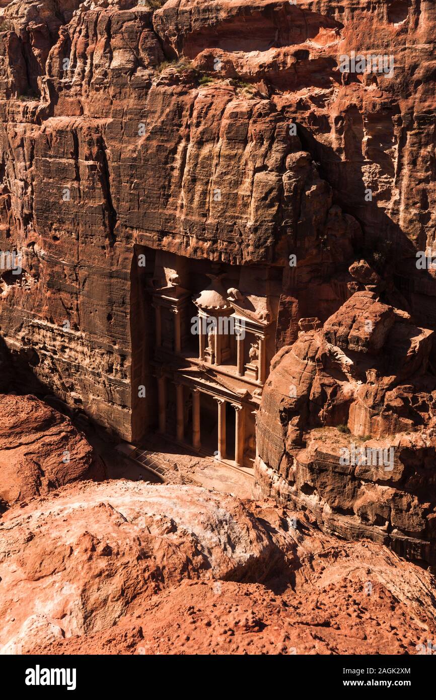 Petra, Al Khazneh, Trésor, temple de la coupe de roche, sculpture de falaise, Ancienne architecture, Jordanie, Moyen-Orient, Asie Banque D'Images