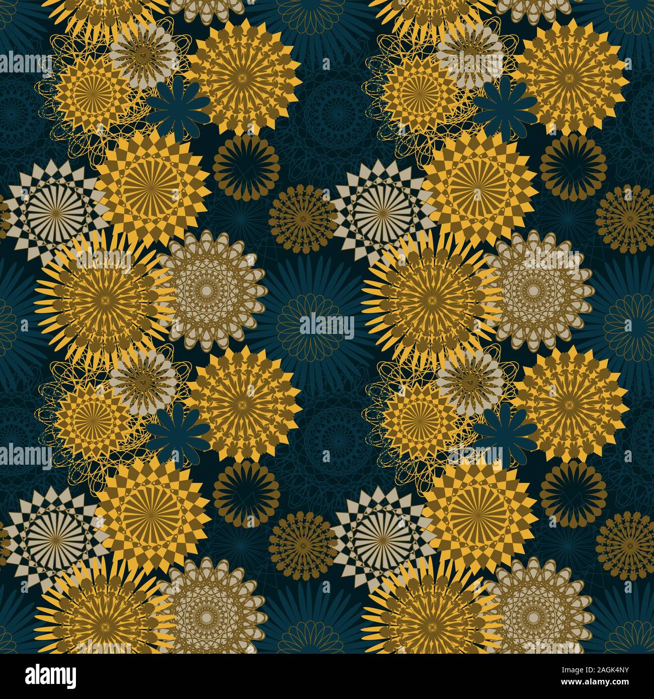 Modèle vectoriel continu avec des formes mandala jaune et bleu Illustration de Vecteur