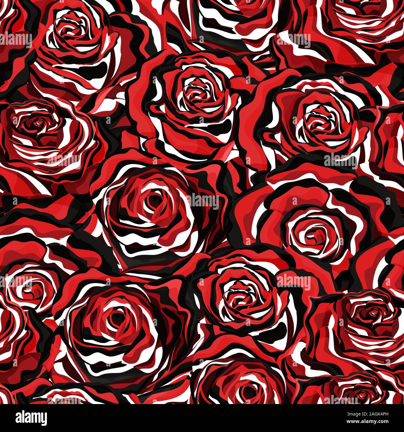 Modèle vectoriel continu avec des roses en noir, blanc et rouge style artistique Illustration de Vecteur