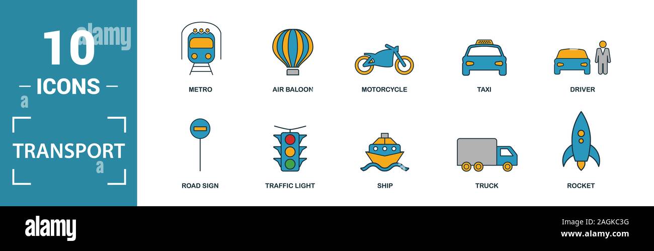 Transport icon set. Éléments de création : voiture, moto, vélo, taxi, troleibus icônes. Peut être utilisé pour rapport, présentation, dessin, web Banque D'Images