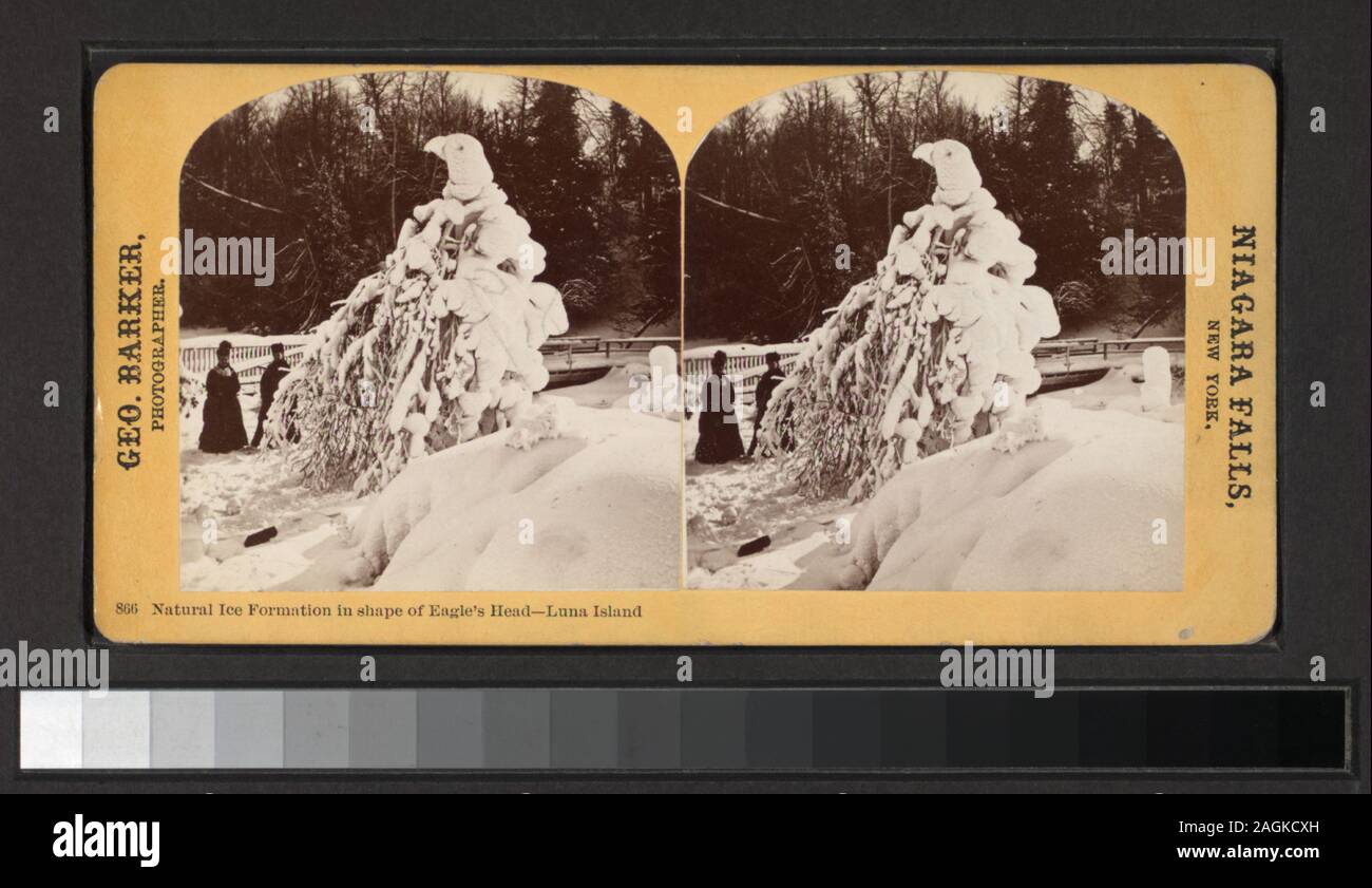 La formation de la glace naturelle en forme de tête d'aigle, Luna Island # 585, Squaw et pappoose... a été exposée en 400 ans de portraits des Amérindiens : Impressions & photographies provenant des collections de la Bibliothèque publique de New York, octobre 1992 - janvier 1993. Comprend une vue avec une lecture de l'étiquette du cabinet stéréoscopique de F.L. Spangler, série 1, n° 88, sous réserve de Niagara. Robert Dennis Collection de vues stéréoscopiques. Certaines vues anciennement administré par Isaac Myer, elles sont numérotées : 1, 2, 7, 10, 16, 18, 26, 28, 32, 40, 51, 59, 60, 68, 77, 88-90,97, 99, 103, 106, 108, 111, 118, 132, 138, 144, 149, 159, 207, 208, Banque D'Images