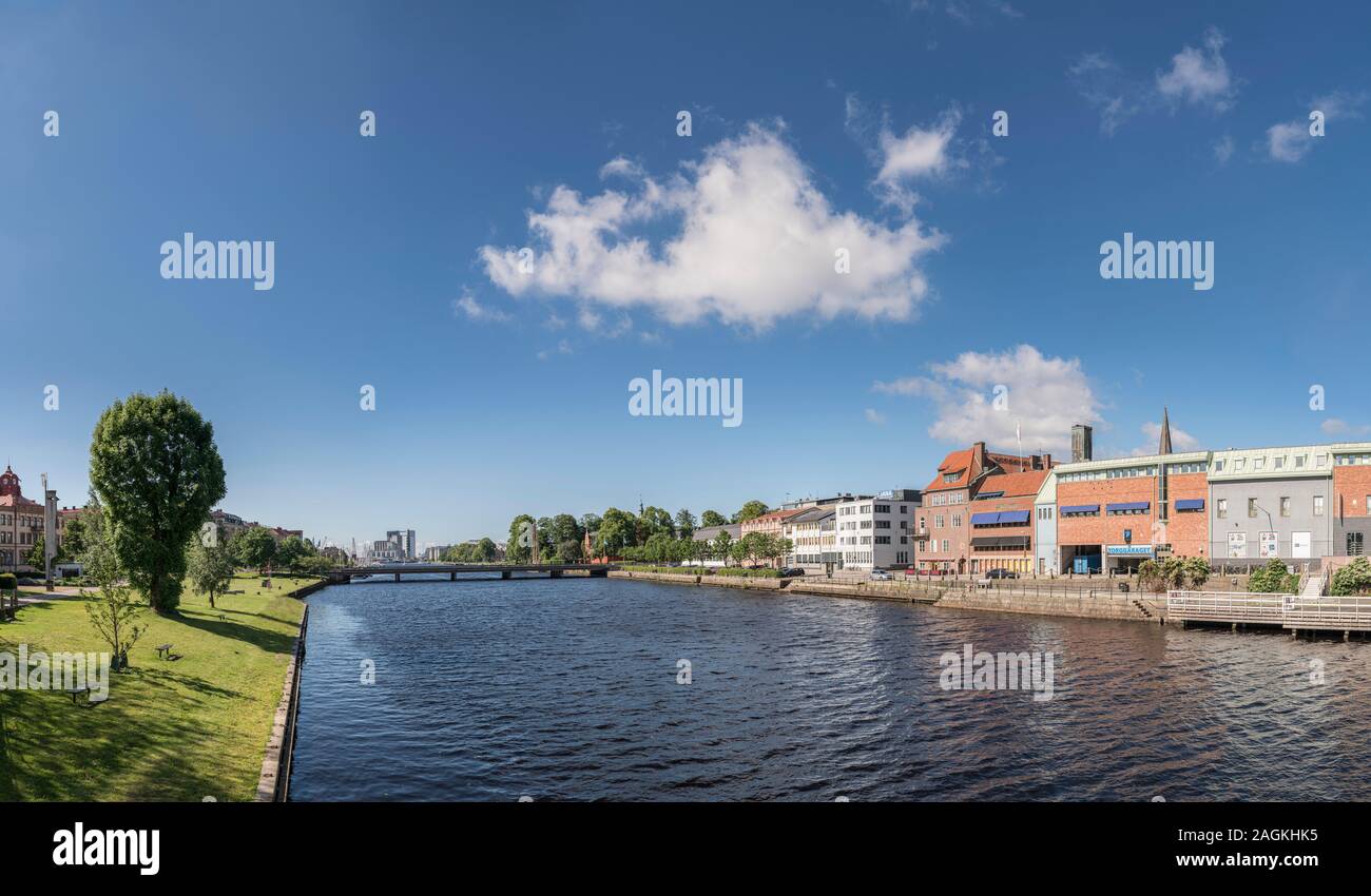 Avis de Halmstad et de la rivière Nissan, Halland, Suède, Scandinavie. Banque D'Images