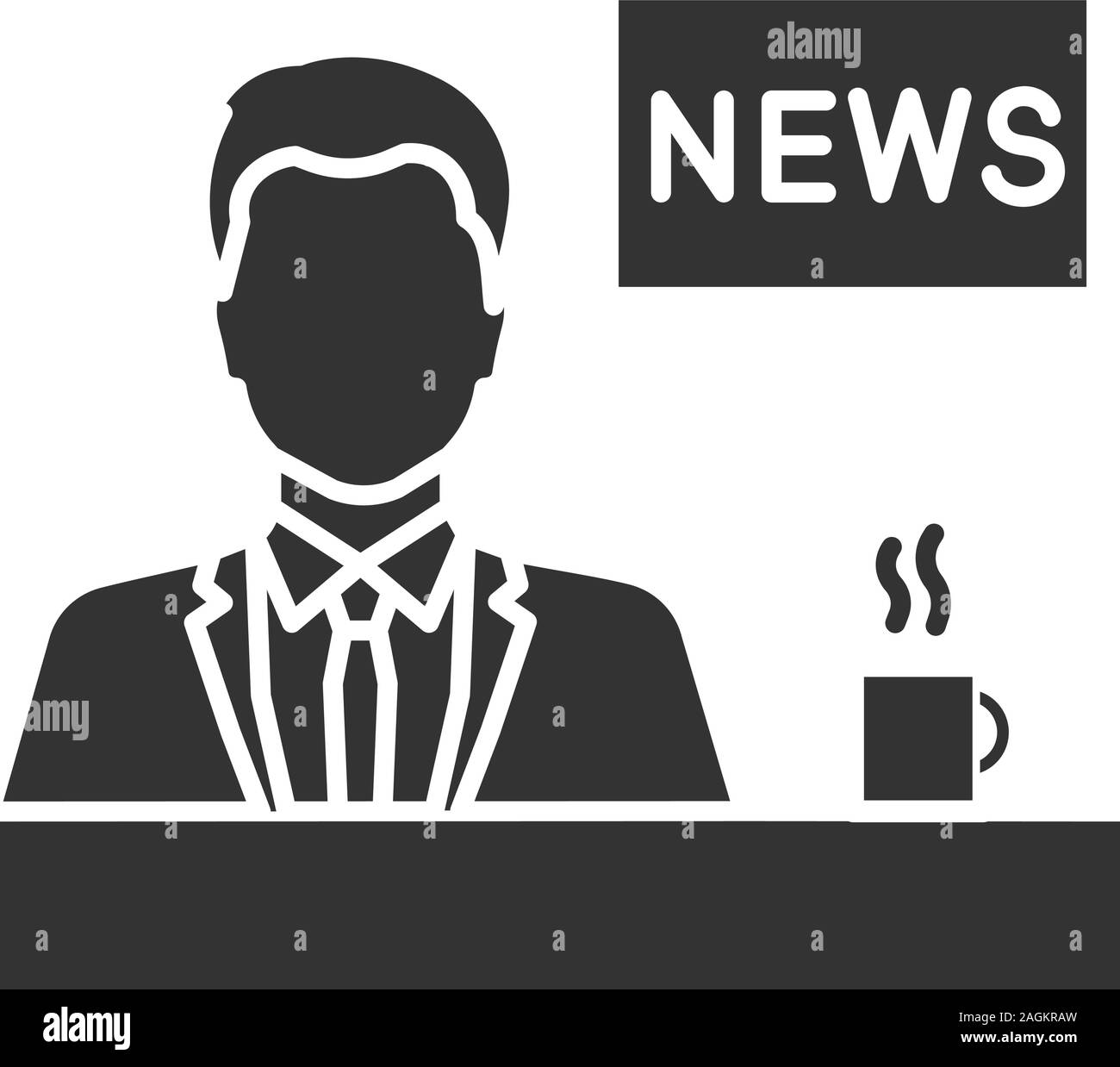 Présentatrice TV icône glyphe. Présentateur de nouvelles. Nouvelles du matin.Silhouette symbole. L'espace négatif. Vector illustration isolé Illustration de Vecteur