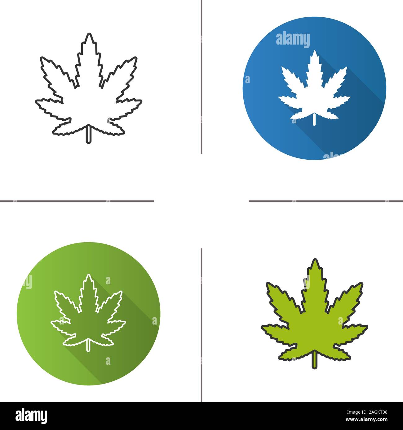 L'icône de la feuille de marijuana. Le Cannabis, ganja. Modèle plat, linéaire et de couleurs. Illustrations vectorielles Illustration de Vecteur