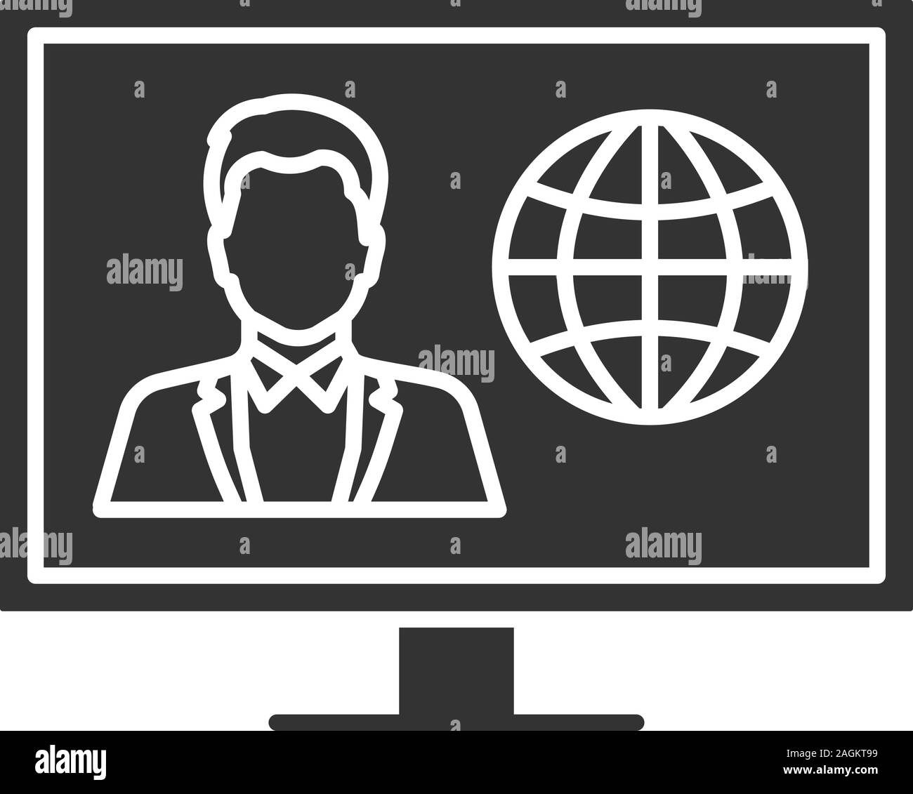 TV news icône glyphe. Journaliste à la télévision de l'écran. Symbole de Silhouette. L'espace négatif. Vector illustration isolé Illustration de Vecteur