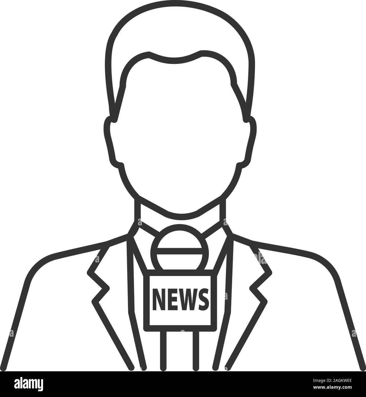 Présentatrice TV icône linéaire. Fine ligne illustration. News reporter avec microphone. Animateur de télévision. Symbole de contour. Dessin vectoriel aperçu isolés Illustration de Vecteur