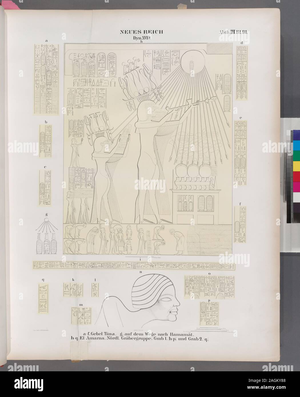 Neues Reich. Dynastie XVIII. a - f Gebel [Tûna Tûnat Site al-Jabal] ; g. auf dem Wege nach Hamamât ; h - q el Amarna [Tell el-Amarna]. Nördliche. Gräbergruppe Prenez 1. [H-p] und Grab 2. [Q]. ; Neues Reich. Dynastie XVIII. a - f Gebel [Tûna Tûnat Site al-Jabal] ; g. auf dem Wege nach Hamamât ; h - q el Amarna [Tell el-Amarna]. Nördliche. Gräbergruppe Prenez 1. [H-p] und Grab 2. [Q]. Banque D'Images