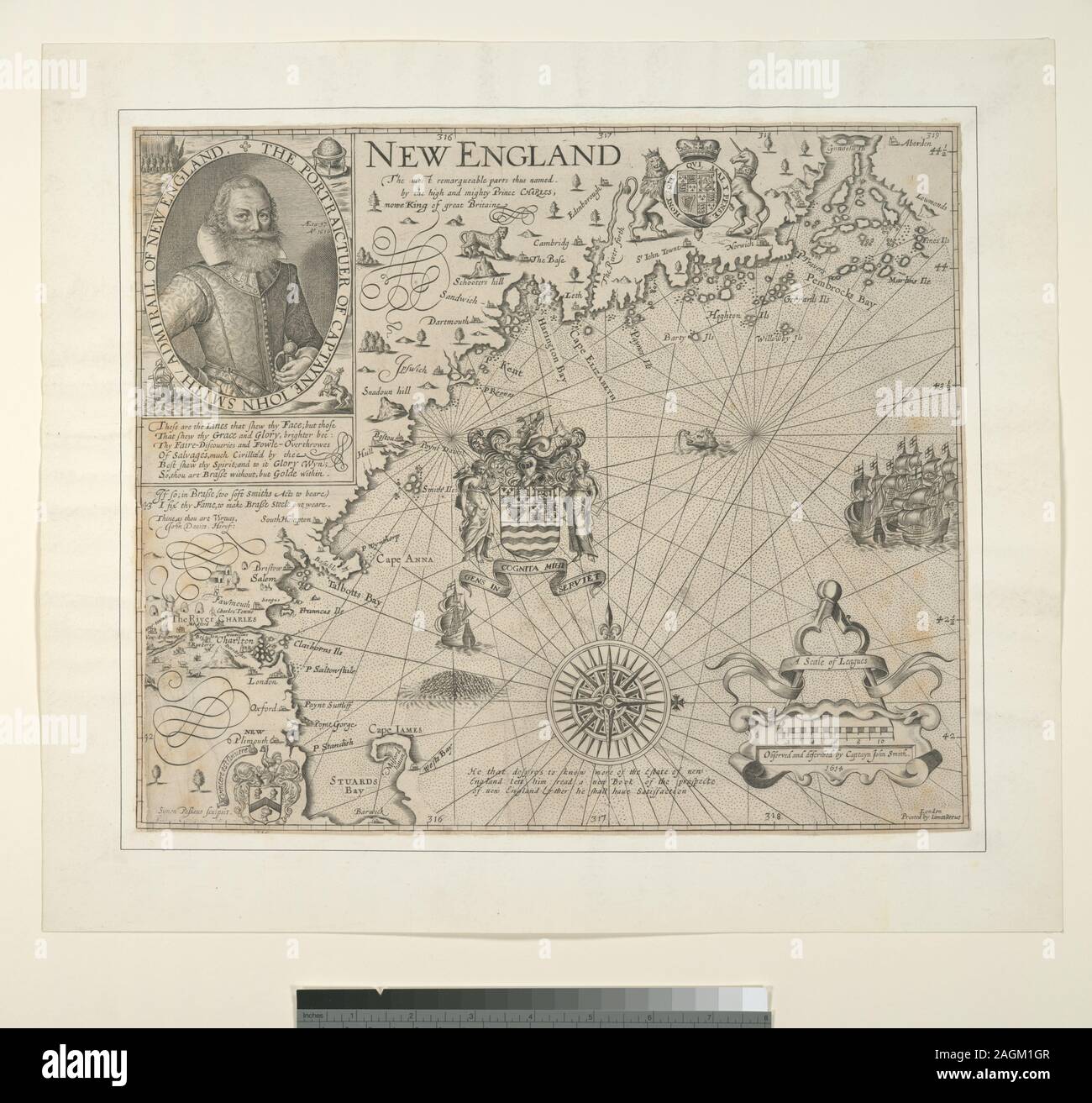 Citation/référence : Stokes 1635-B-27 de Henricus Hondius, Historia Mundi ou Mercators Atlas, Londres, 1635 (réédité en 1637 et 1639). Contenu de l'impression portrait en médaillon : Le portraictuer Captayne de I[J]ohn Smith / Admirall de Nouvelle Angleterre. Voir également Deák 19. Citation/référence : Deák 026 ; New England les pièces plus remarqueable ainsi nommé par le haut et puissant Prince Charles, nowe roi de Grande-Bretagne. Banque D'Images