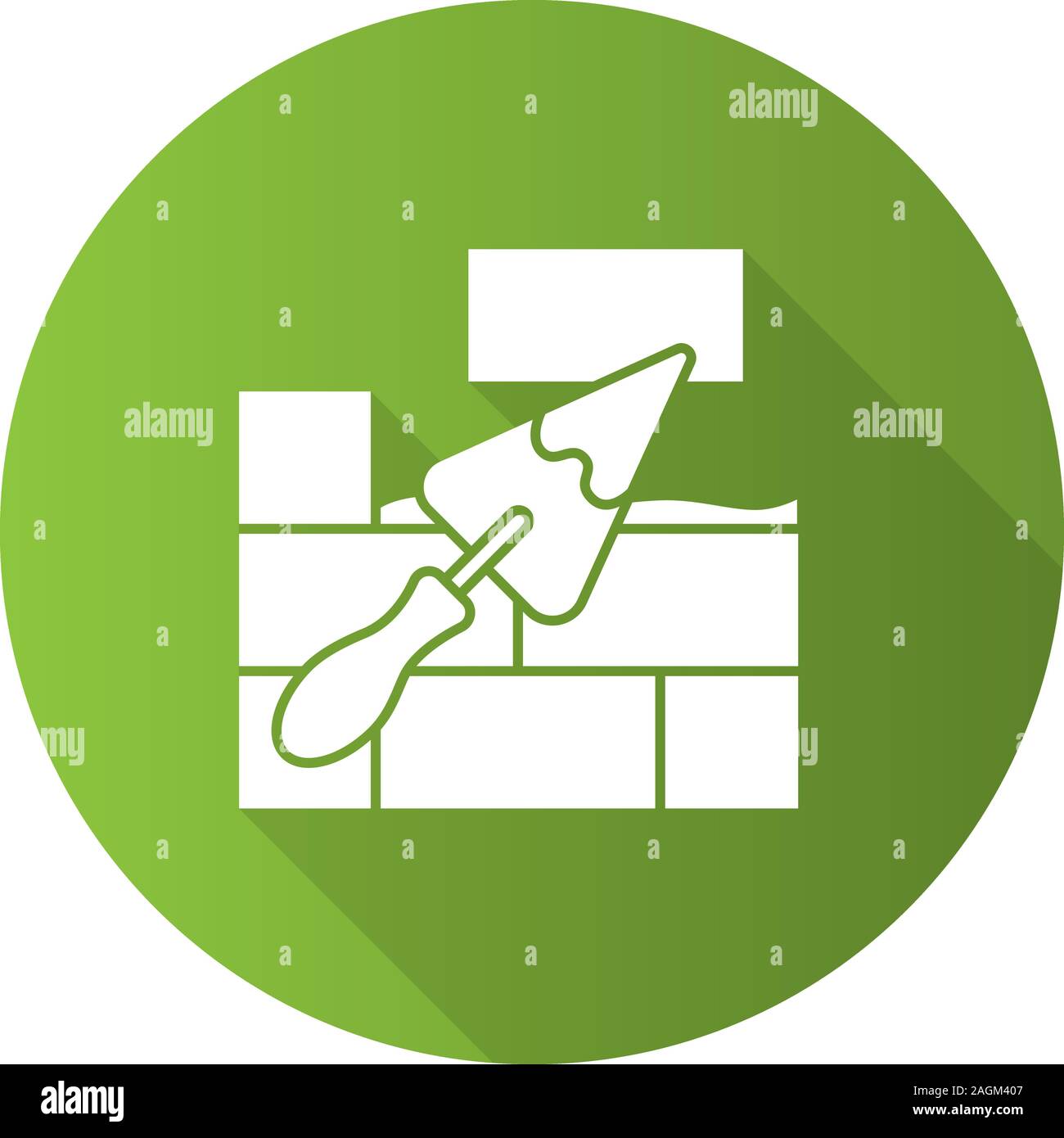 Mur de briques avec pelle triangulaire linéaire plat ombre portée de l'icône. Couteau à mastic, spatule. Solution de ciment. Symbole Description vectorielle Illustration de Vecteur