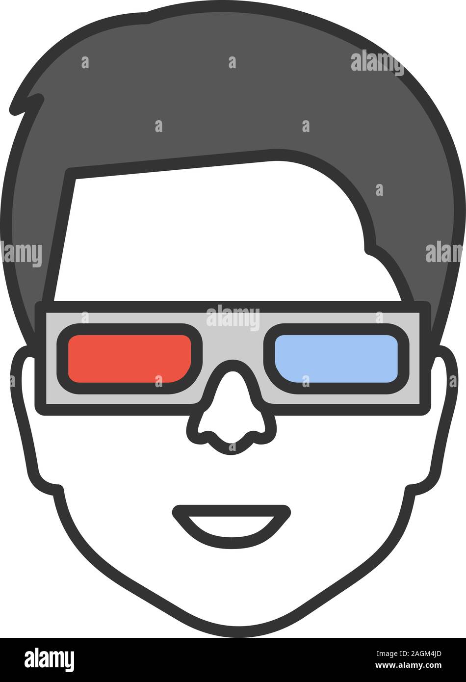 L'homme avec des lunettes 3D polarisées sur l'icône de couleur. Lunettes anaglyphes. Vector illustration isolé Illustration de Vecteur