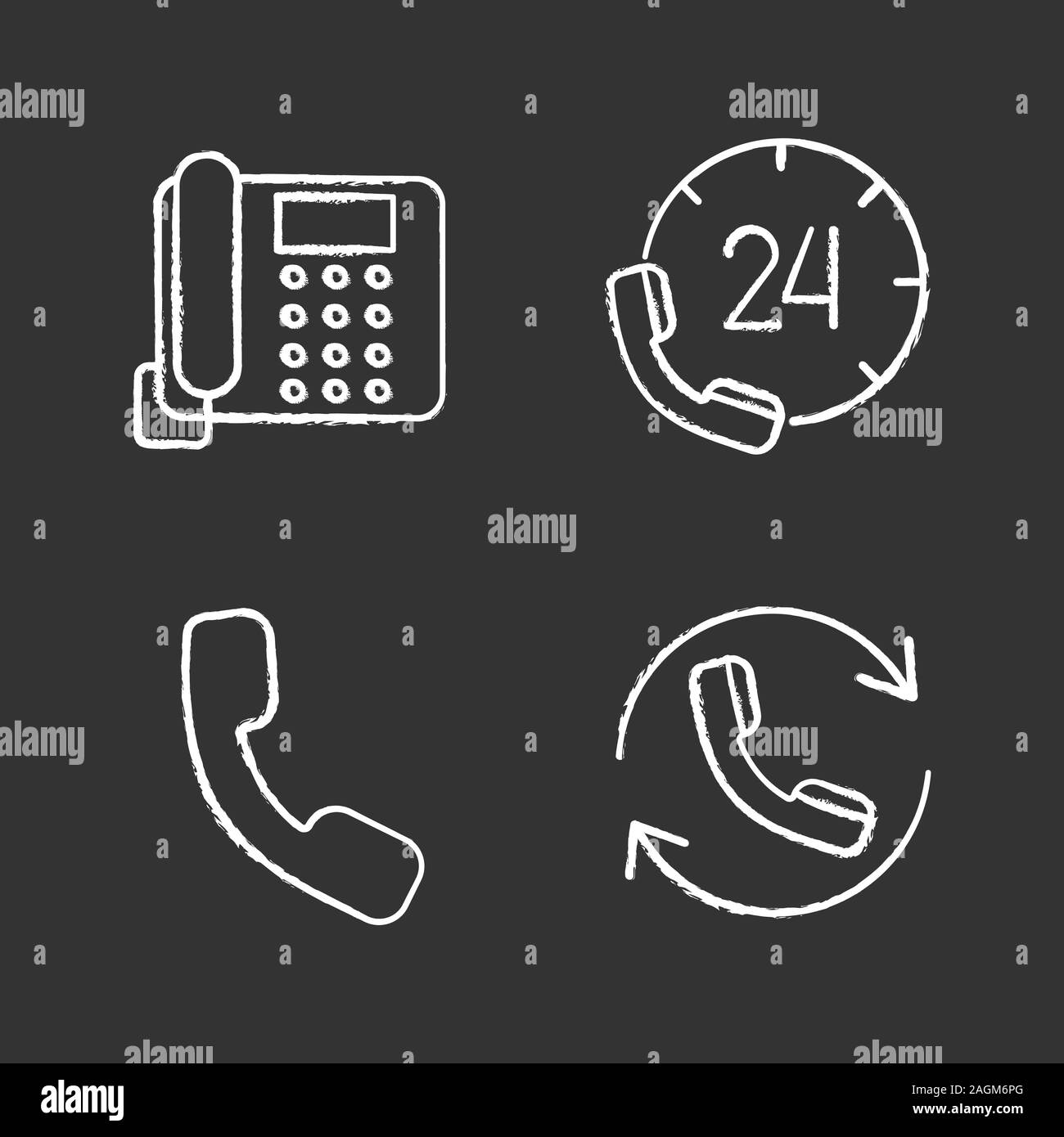 Communication téléphonique de la craie icons set. Téléphone fixe, hotline, combiné, appelant. Illustrations vectorielles chalkboard Illustration de Vecteur