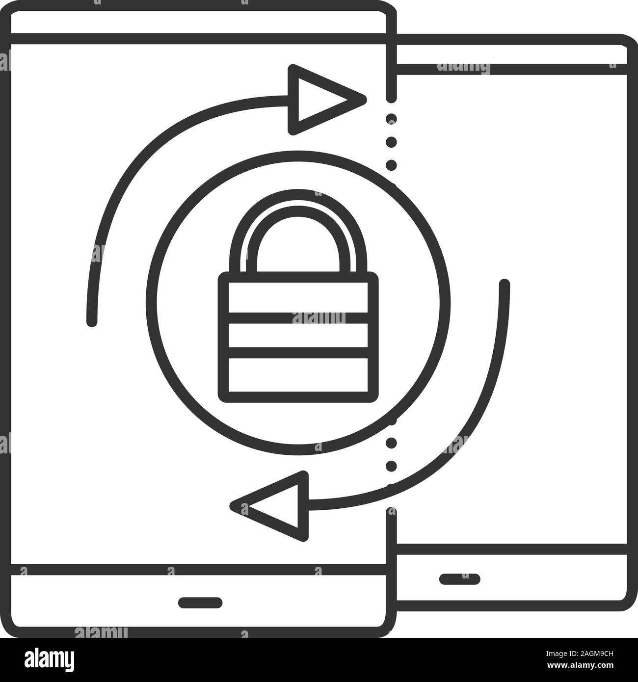 Changer l'icône Périphériques passe linéaire. Fine ligne illustration. La cybersécurité. Sécurité des smartphones de la synchronisation. Symbole de contour. Vector ou isolés Illustration de Vecteur