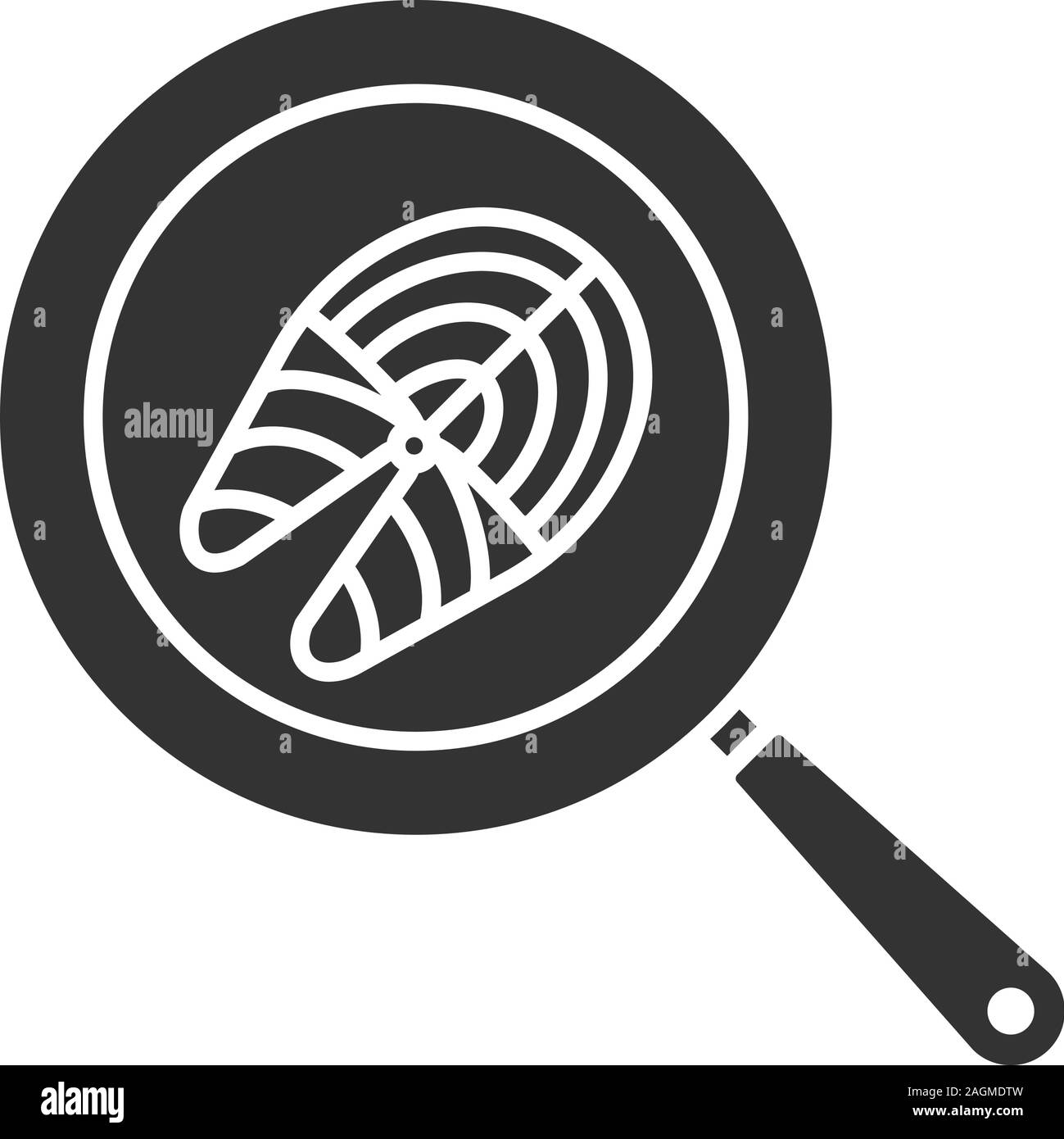 Steak de poisson sur l'icône glyphe pan cuisine. Symbole de Silhouette. L'espace négatif. Vector illustration isolé Illustration de Vecteur