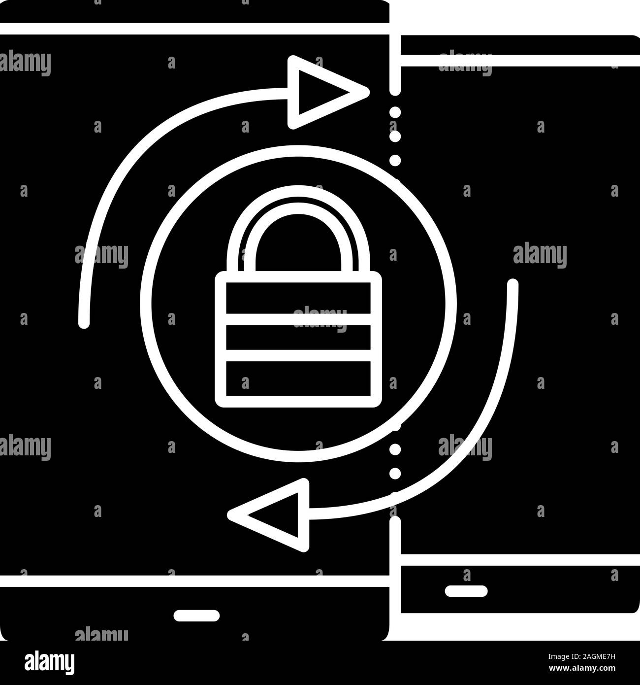 Changer l'icône Périphériques passe glyphe. Symbole de Silhouette. La cybersécurité. Sécurité des smartphones de la synchronisation. L'espace négatif. Vector isolated illustra Illustration de Vecteur