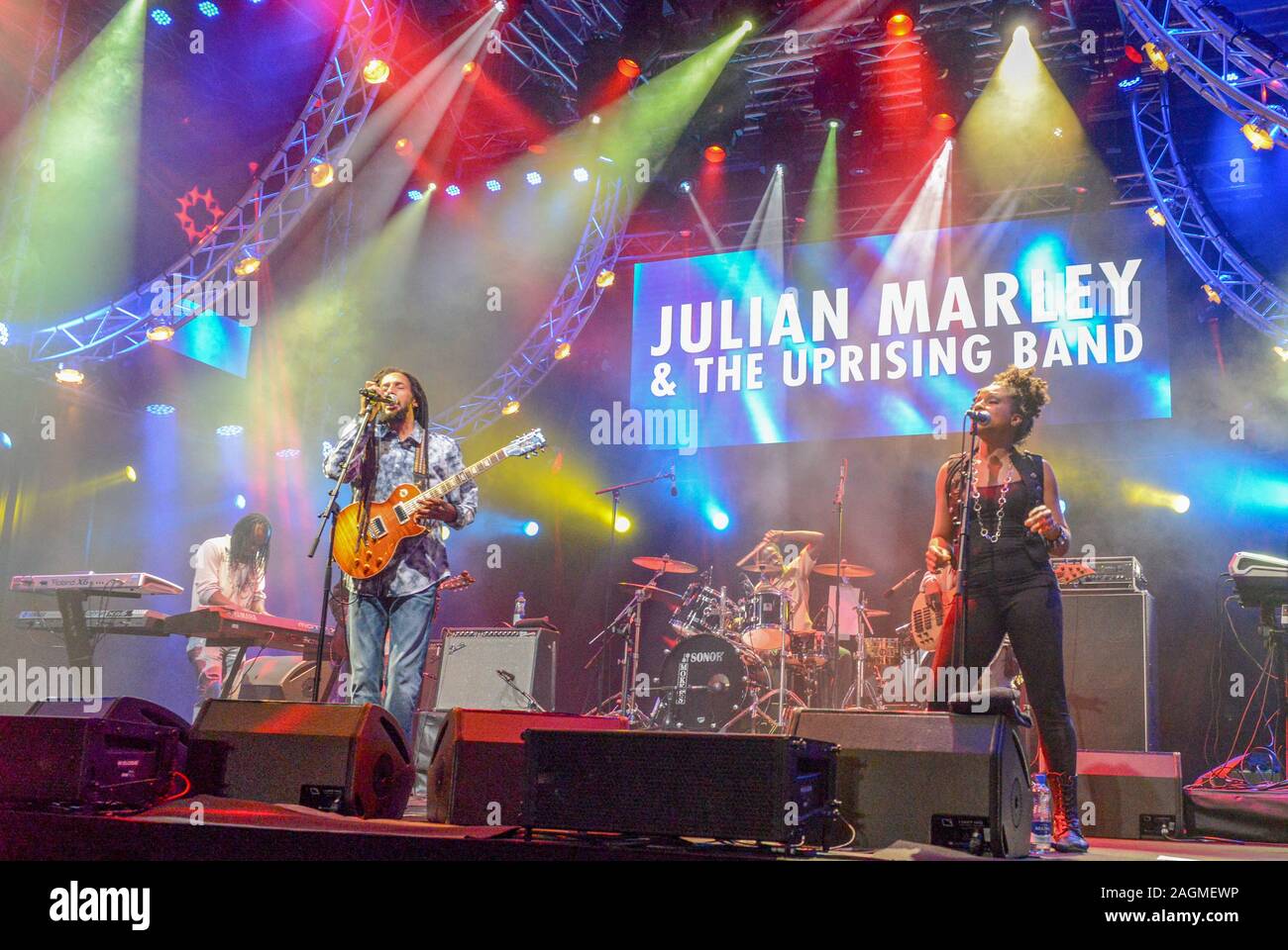 Lugano, Suisse - 10 juin 2016 - Julian Marley & The Uprising Band jouer à l'Estival Jazz Lugano, Suisse Banque D'Images