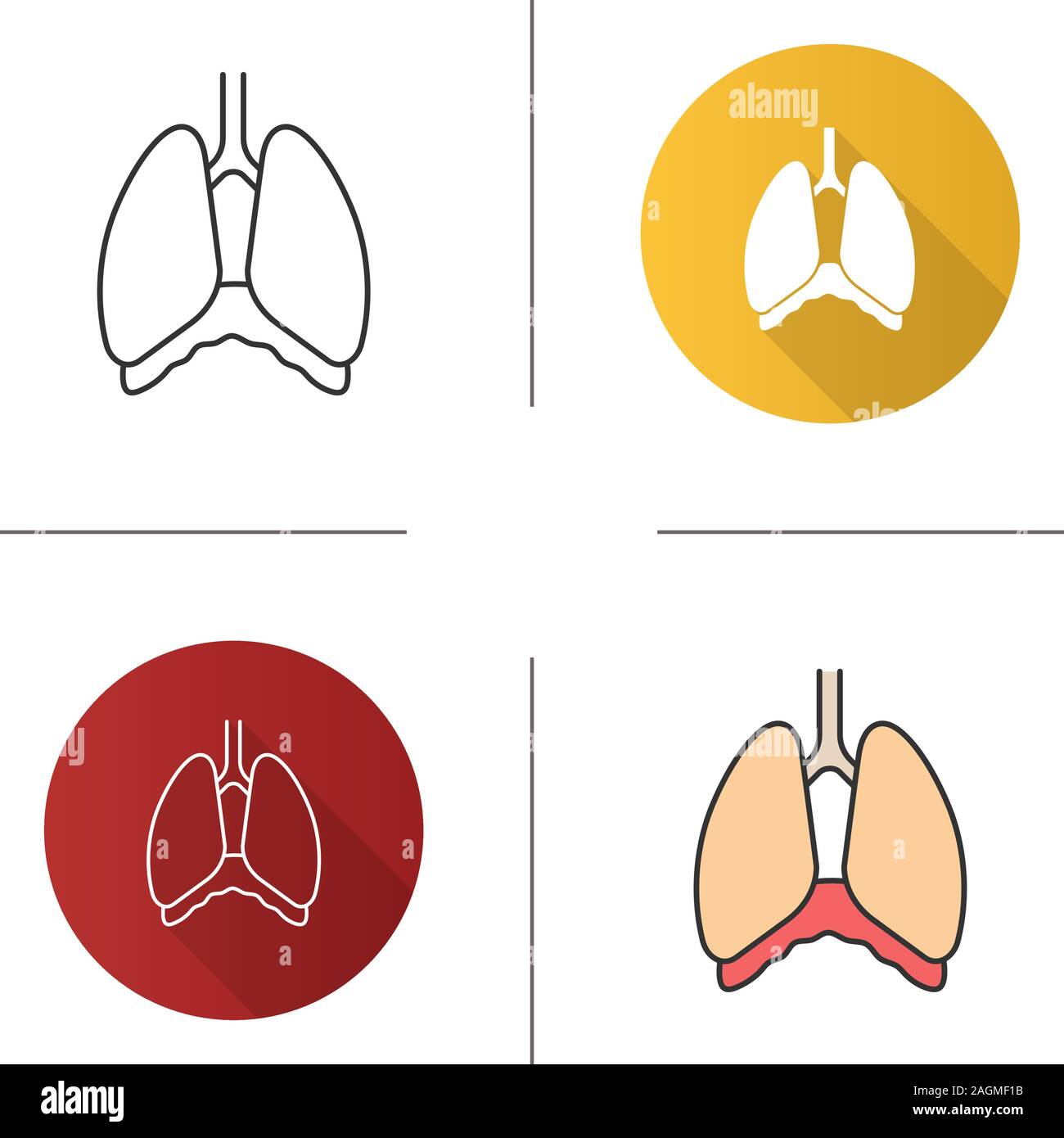 Cavité thoracique icône. Diaphragme. Les poumons humains. Modèle plat, linéaire et de couleurs. Illustrations vectorielles Illustration de Vecteur