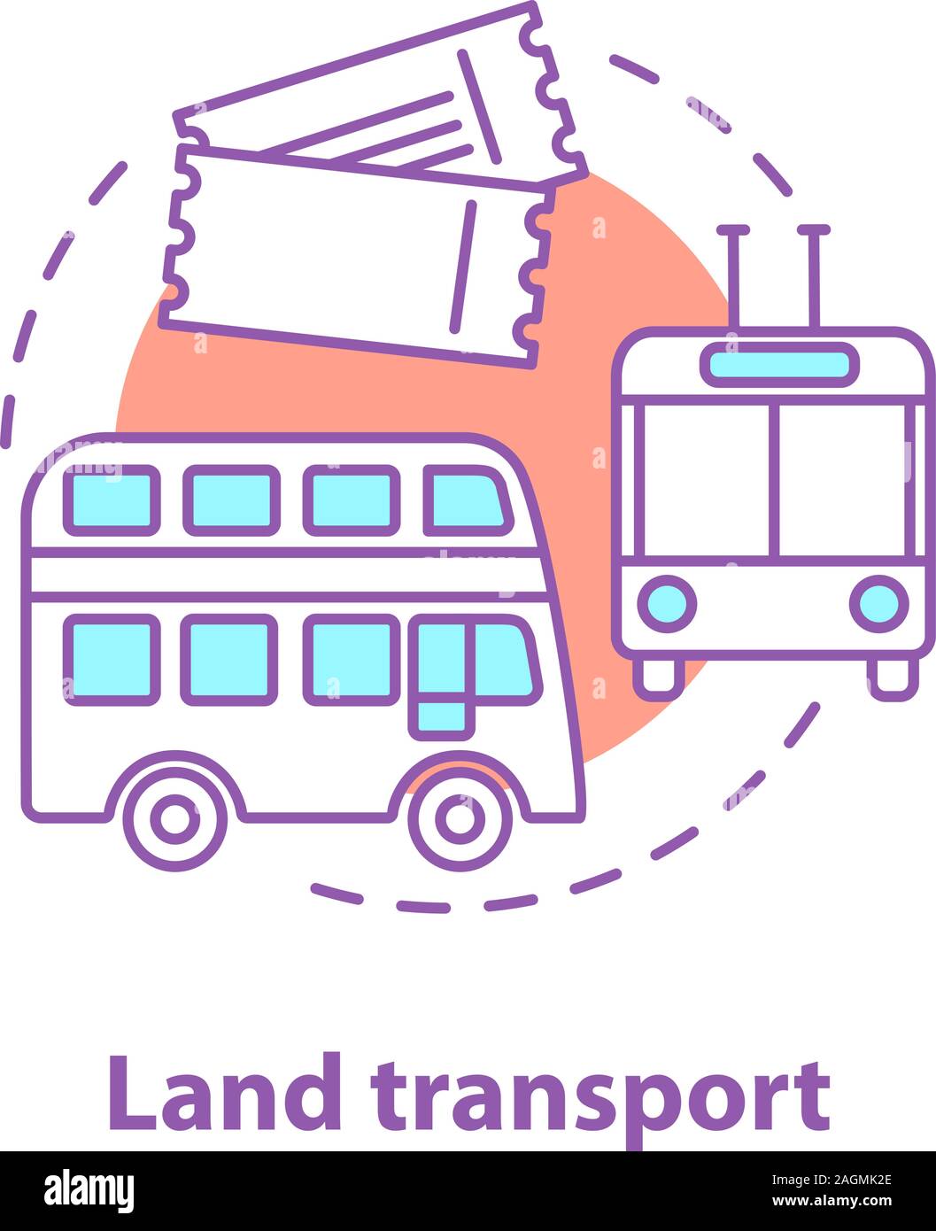 Concept de transport terrestre en icône. Double decker bus, trolleybus des billets. Transports publics ligne mince idée illustration. Dessin vectoriel aperçu isolés Illustration de Vecteur