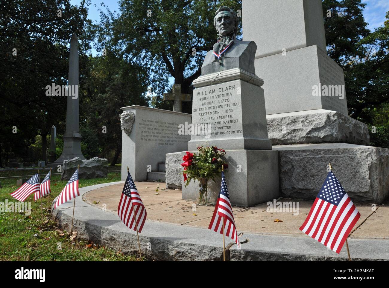 La tombe de l'explorateur William Clark dans le cimetière Bellefontaine de Saint Louis, MO. Clark a aidé à diriger l'expédition Lewis et Clark à l'océan Pacifique. Banque D'Images