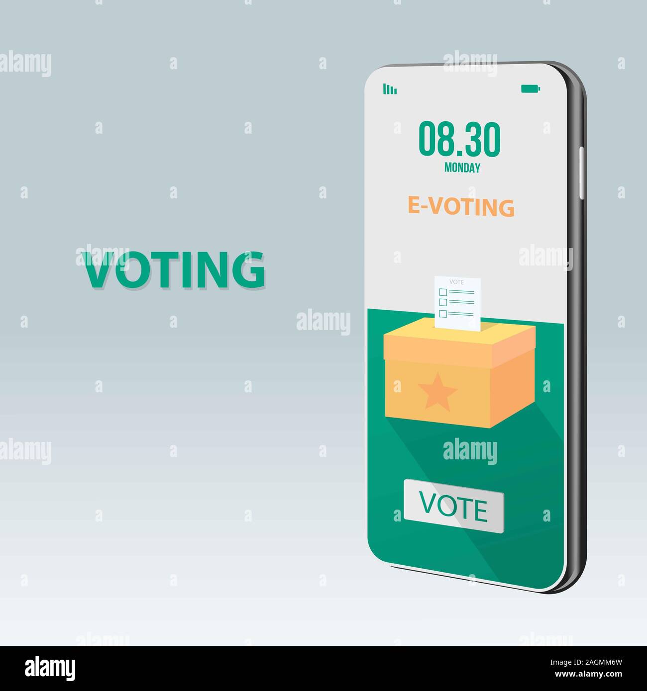 Télévision 3D isométrique businessman hand putting vote en urne qui sortent du moniteur pour ordinateur portable. Le vote en ligne et le concept de l'élection. Banque D'Images