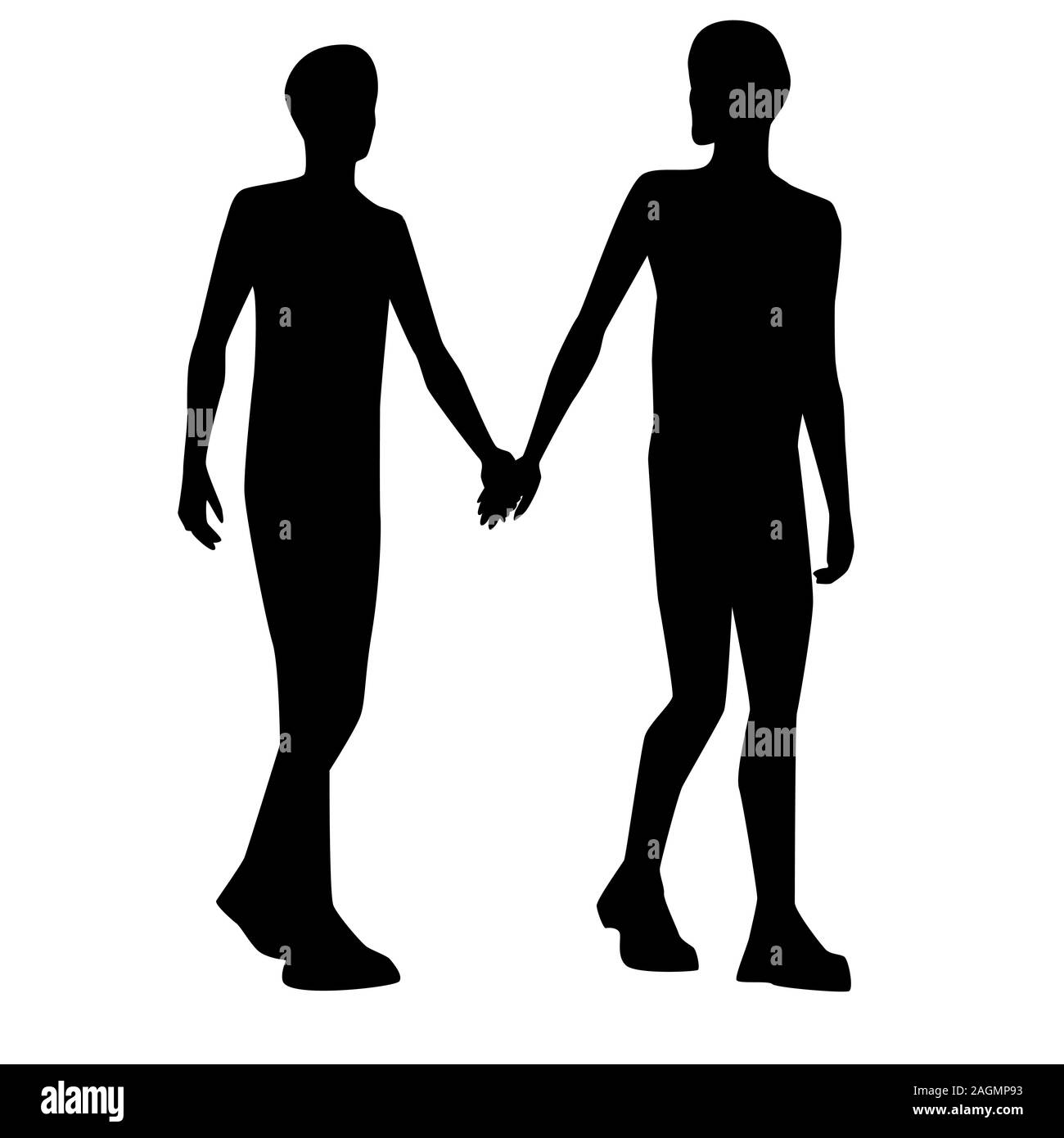 Silhouettes noires d'aimer deux mecs gay isolé par l'arrière-plan blanc. Illustration de Vecteur