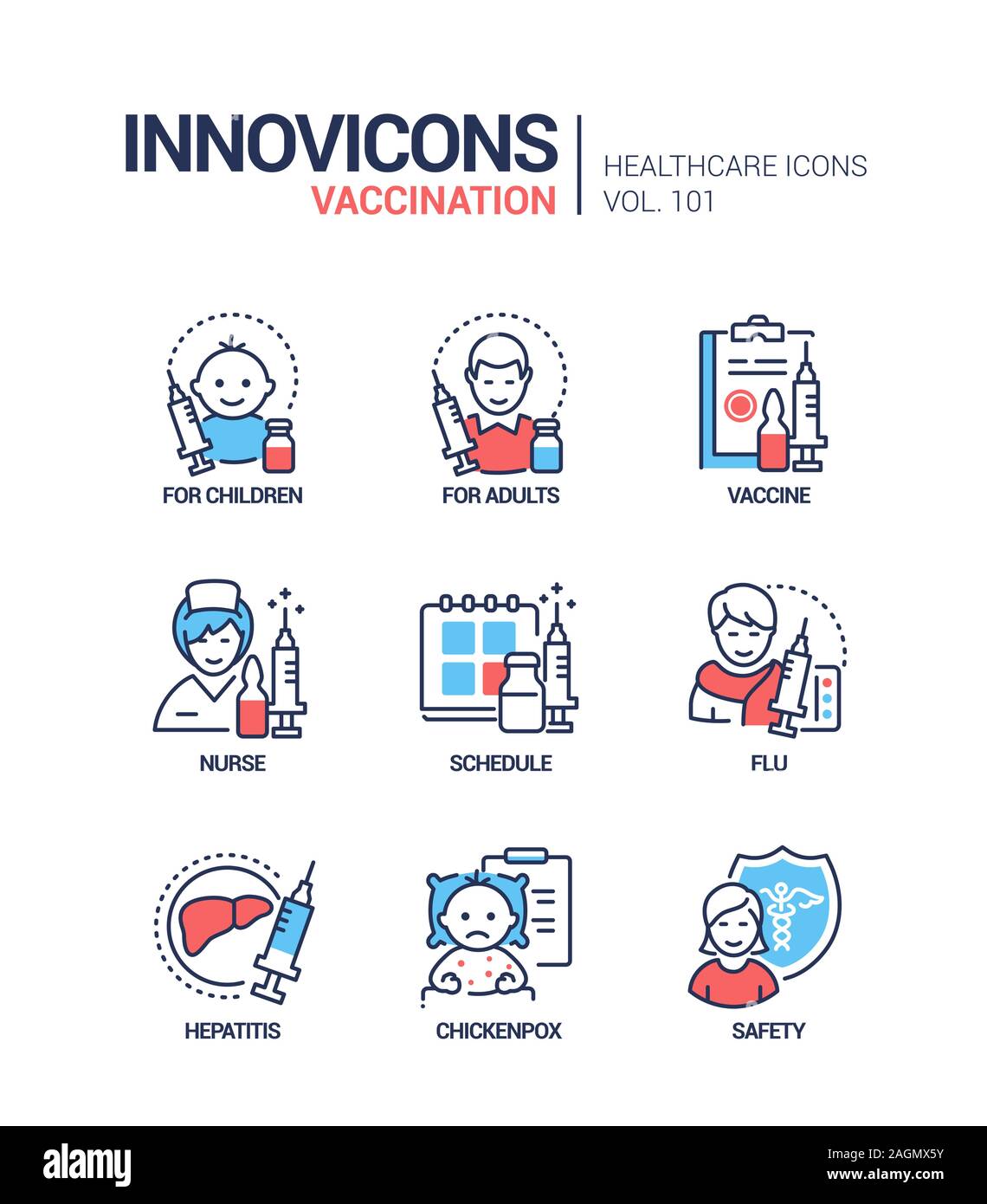 La Vaccination - ligne vectorielle style design icons set Illustration de Vecteur