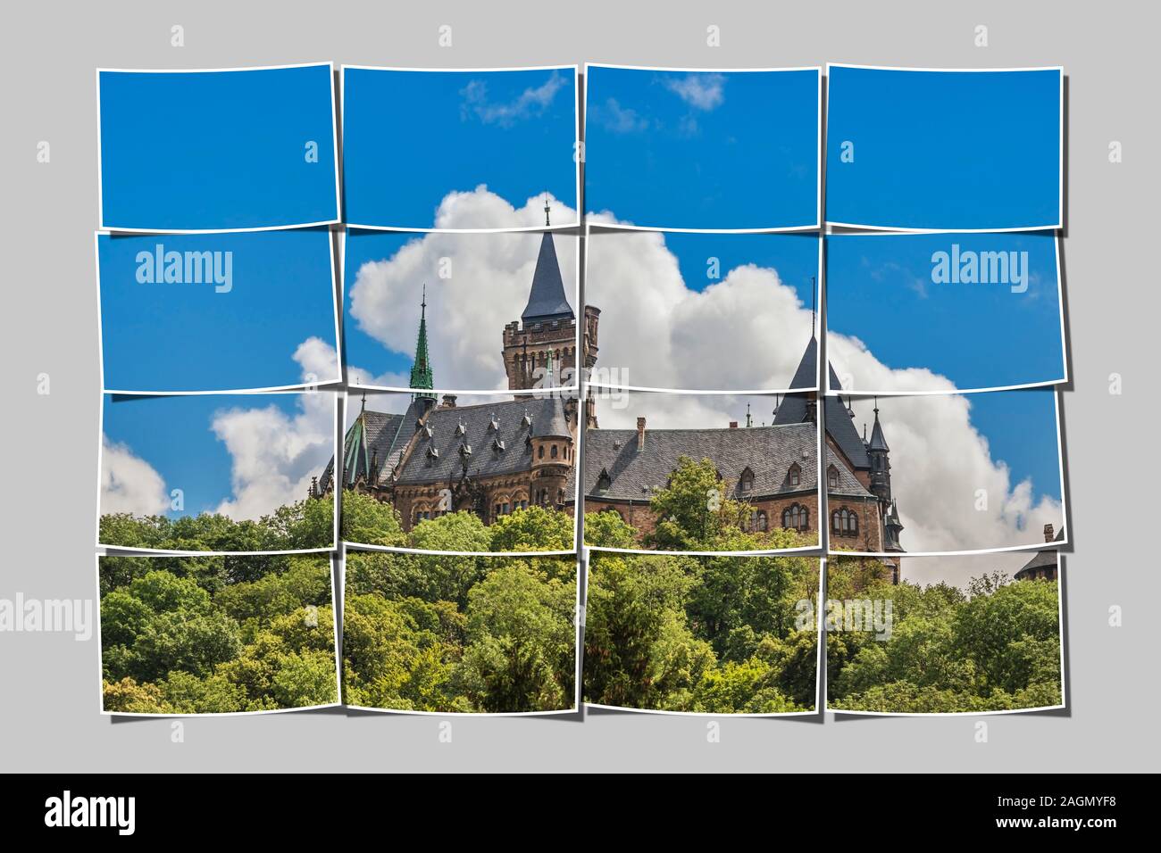 16 petites images donnent une grande image. Château de Wernigerode, Harz, Saxe-Anhalt, Allemagne, Europe Banque D'Images