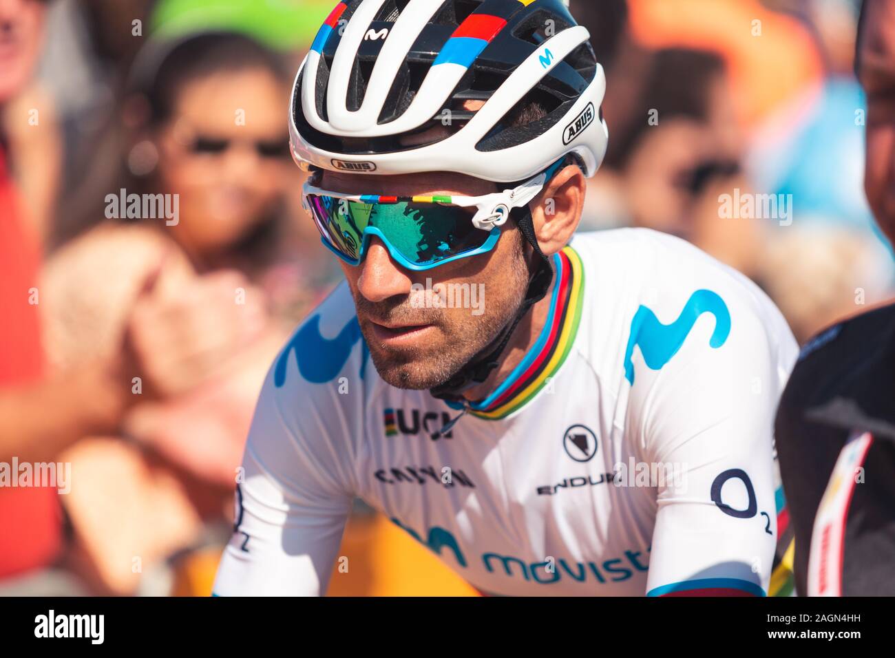 San Vicente de la Barquera, Spain-September 7, 2019 : Alejandro Valverde, cycliste de l'équipe Movistar lors de l'étape 14 de la Vuelta. Banque D'Images