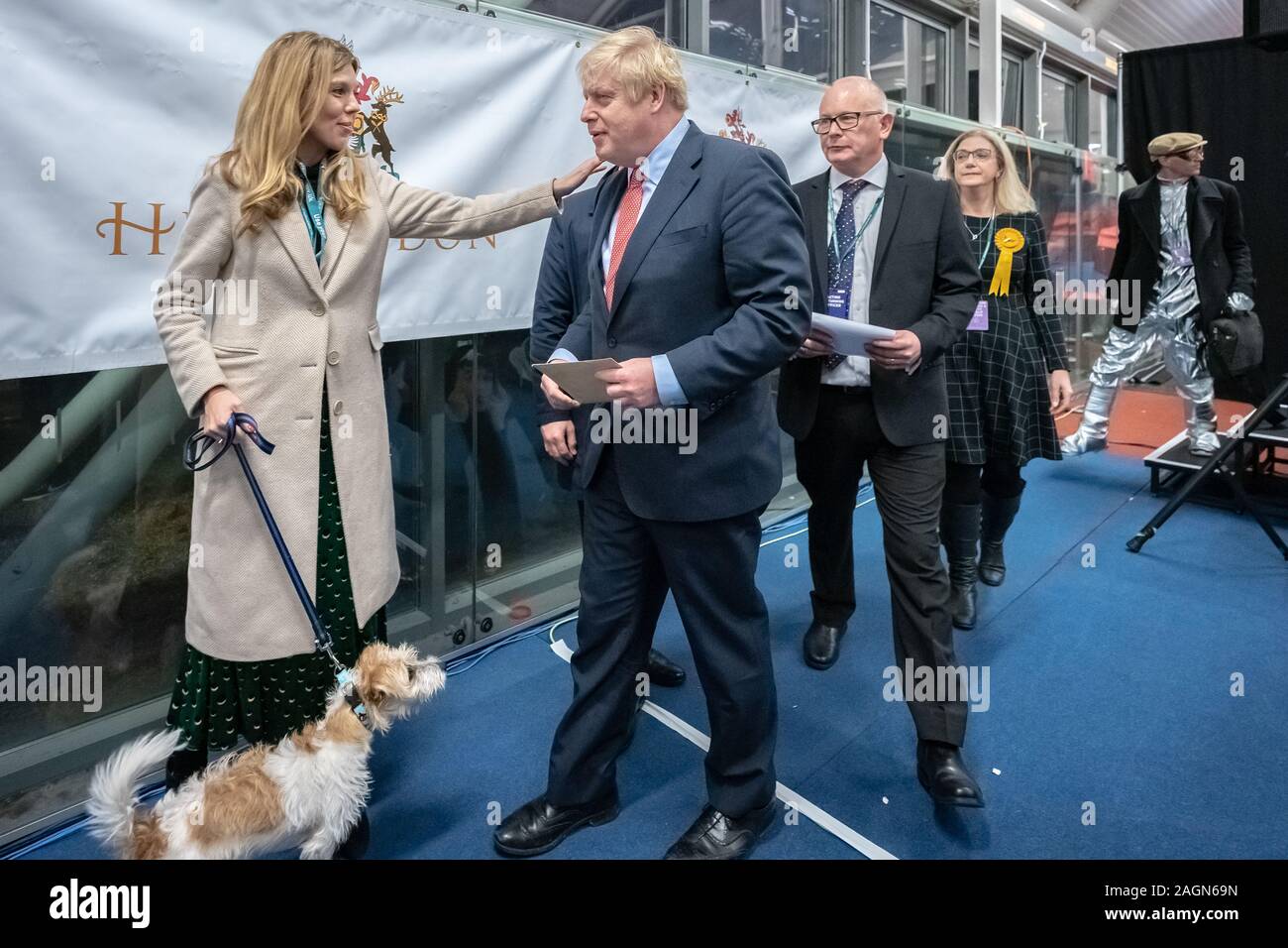 Soirée électorale générale 2019: Le Parti conservateur gagnerait un glissement de terrain pour obtenir leur plus grande majorité depuis 1987. Londres, Royaume-Uni Banque D'Images