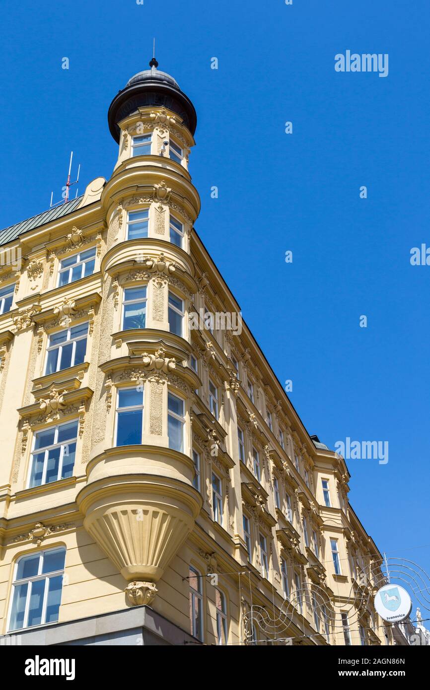 Tourelle sur coin de l'immeuble, Place de la liberté, Brno, République Tchèque, Europe Banque D'Images