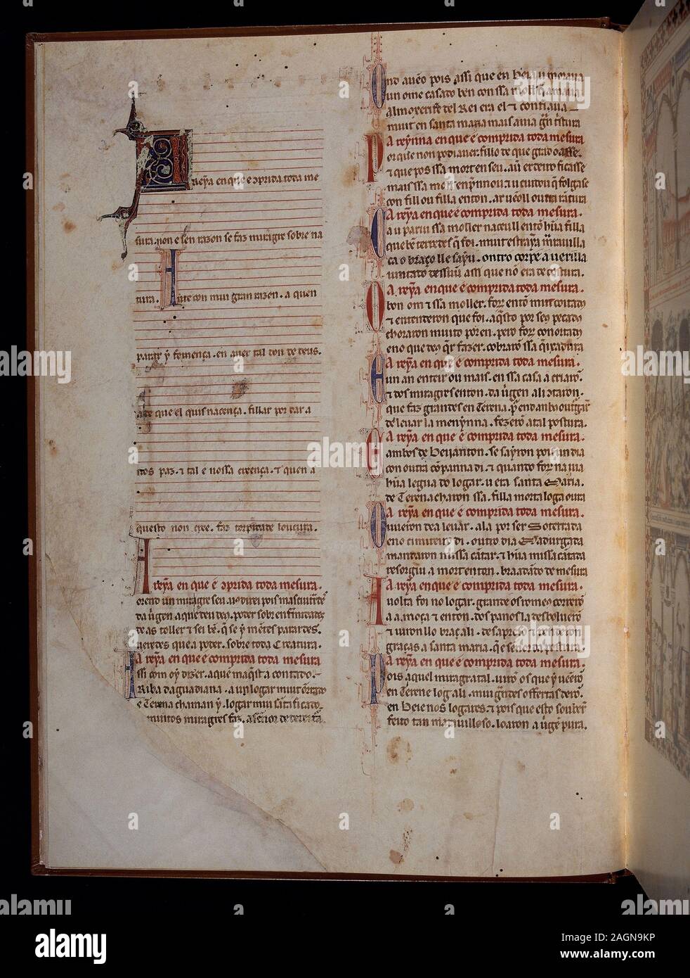 Mme B.R.20- CANTIGA DE SANTA MARIA - Nº224 - F3V - TEXTO - ESTROFA EN VERSO GALAICO PORTUGUES - SIGLO XIII. Auteur : Alphonse X de Castille. Emplacement : BIBLIOTECA NACIONAL COLECCIÓN. Florenz. ITALIA. Banque D'Images