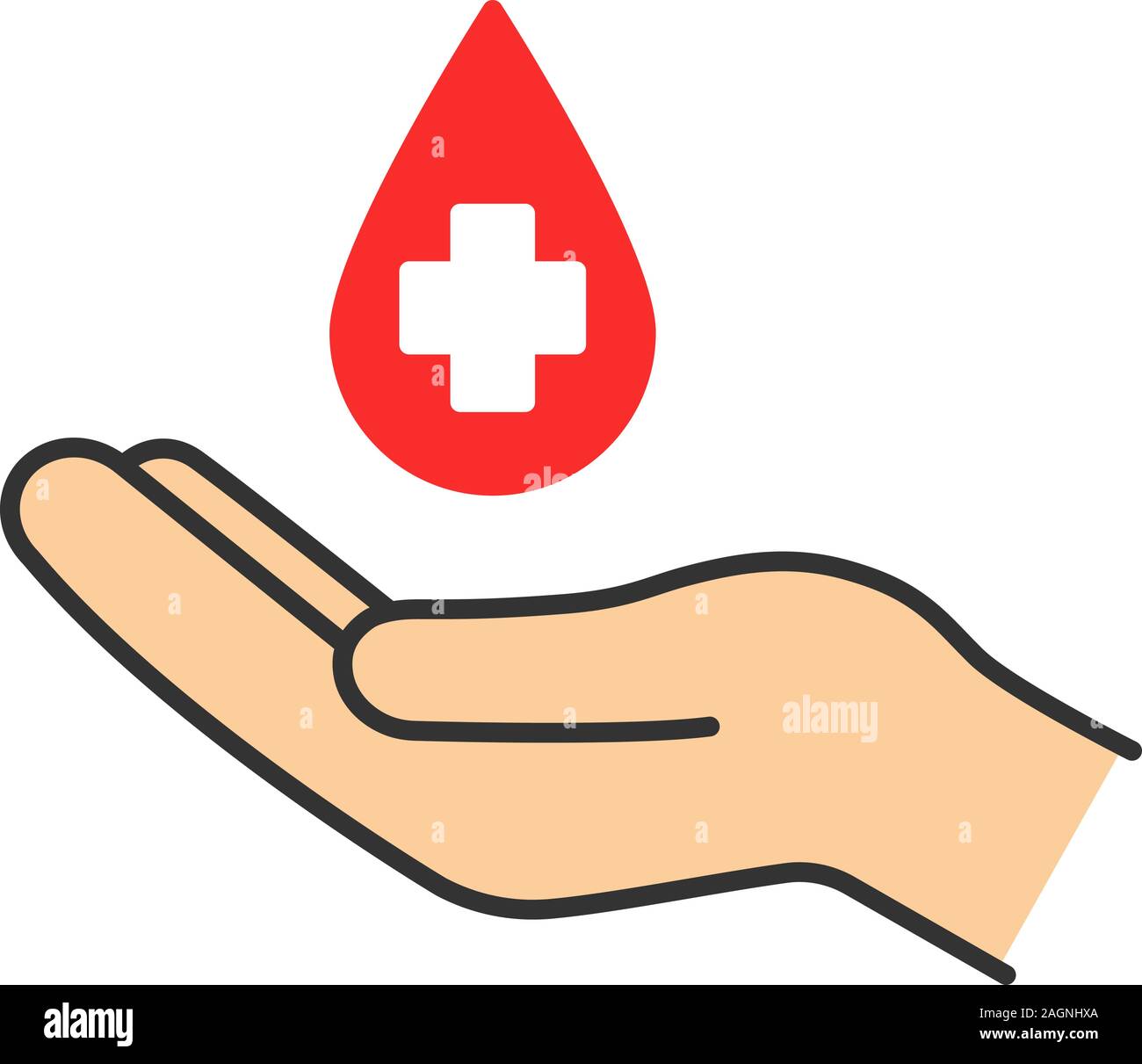 L'icône couleur du don de sang. Hand holding liquid drop avec des croix. Vector illustration isolé Illustration de Vecteur