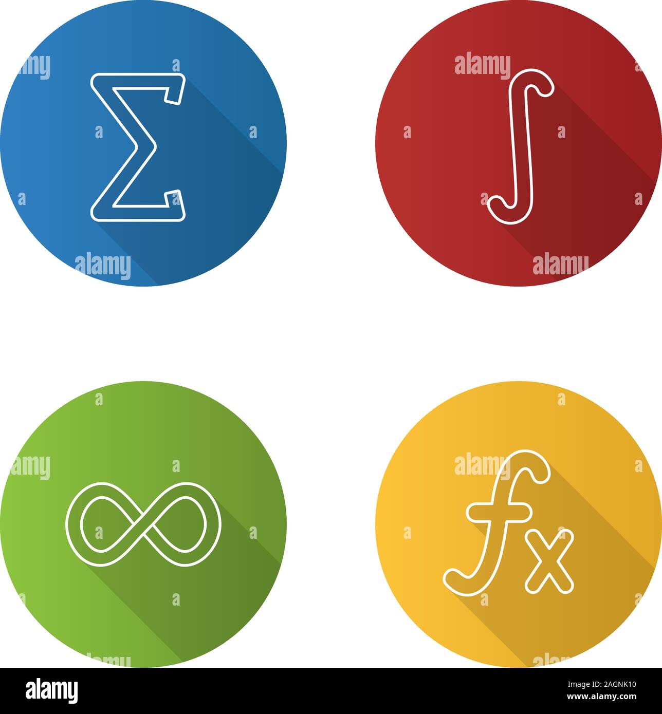 Les mathématiques linéaires télévision ombre portée de l'icons set. Sigma, partie intégrante, signe l'infini, la fonction. Contour Vector illustration Illustration de Vecteur