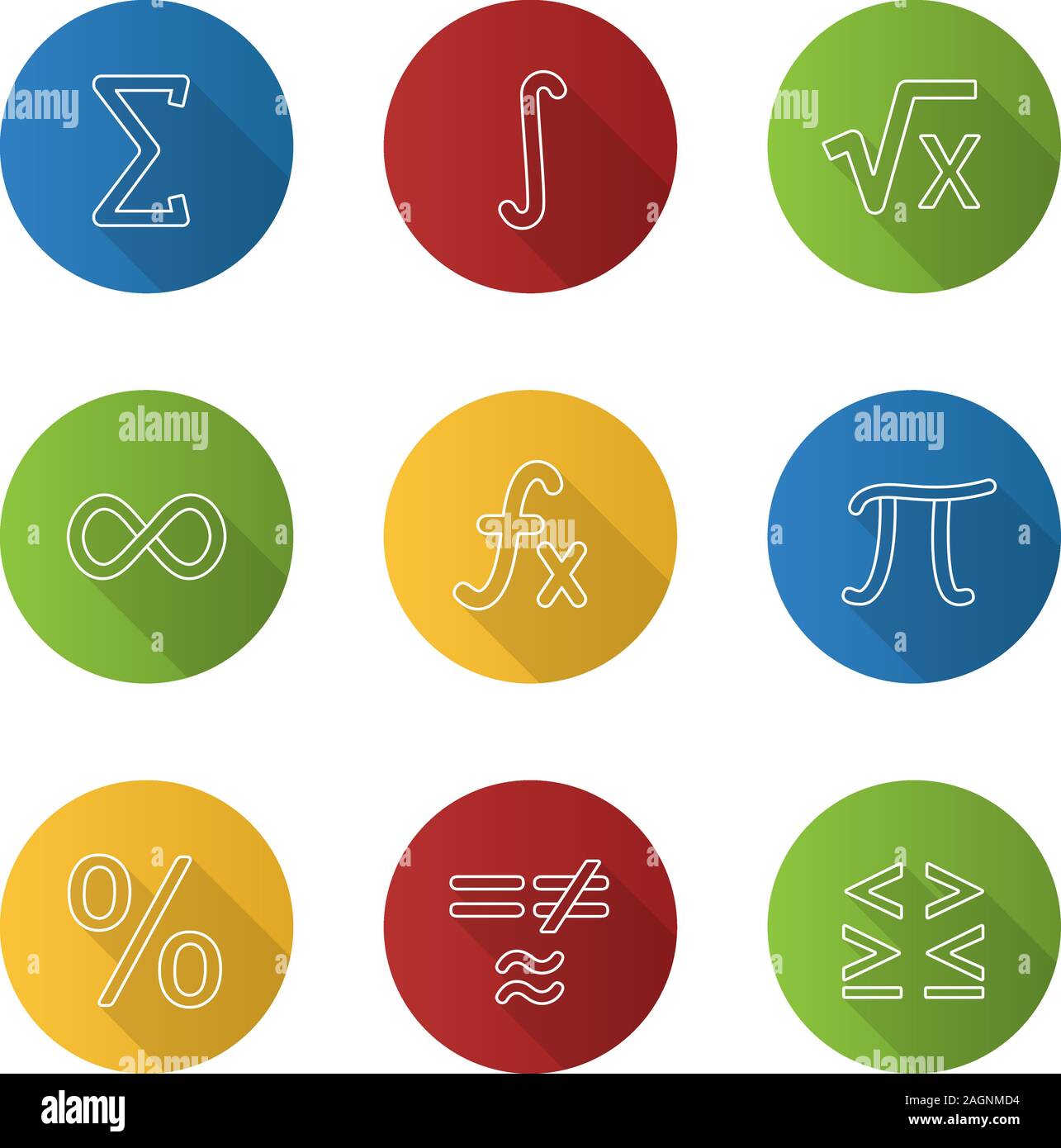 Les mathématiques linéaires télévision ombre portée de l'icons set. Les symboles mathématiques. L'algèbre. Contour Vector illustration Illustration de Vecteur