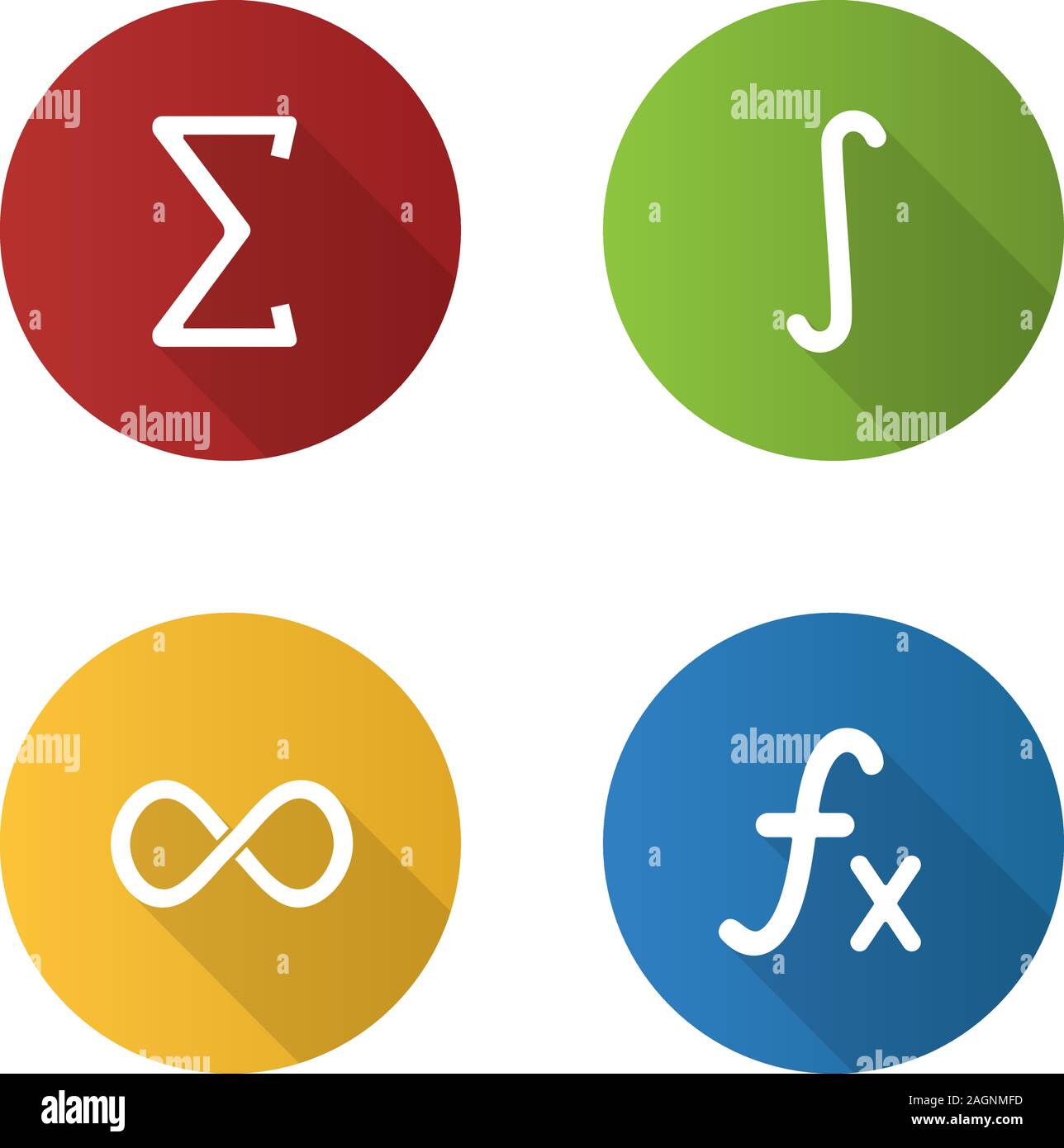 Design plat mathématiques grande ombre glyph icons set. Sigma, partie intégrante, signe l'infini, la fonction. Silhouette Vector illustration Illustration de Vecteur